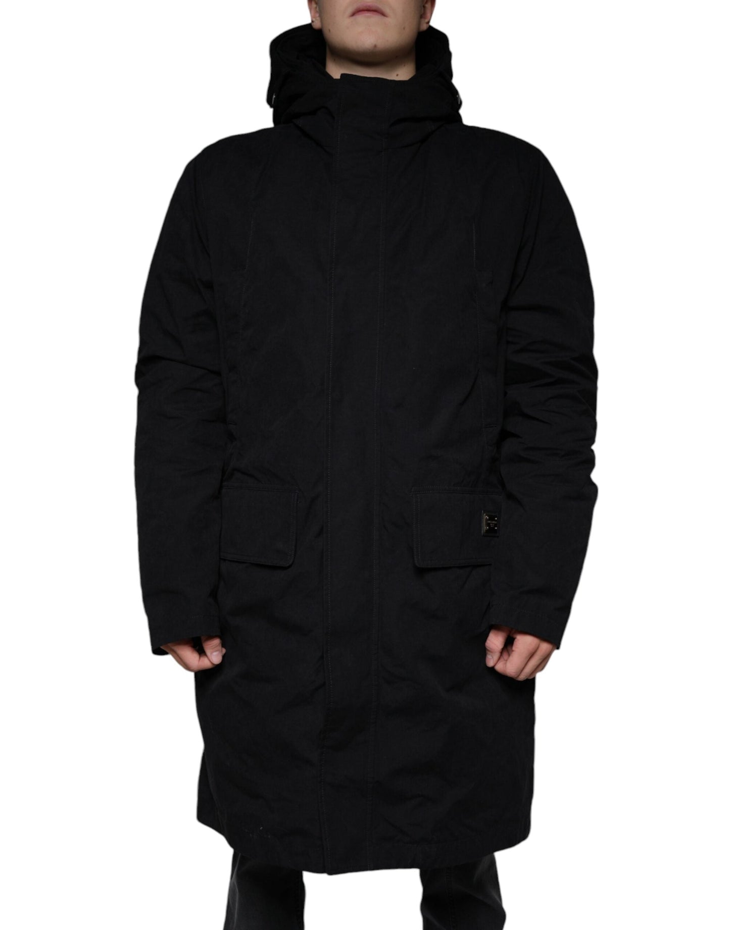 Dolce & Gabbana Black Hooded Parka Cotton Trench Coat Men's Jacket