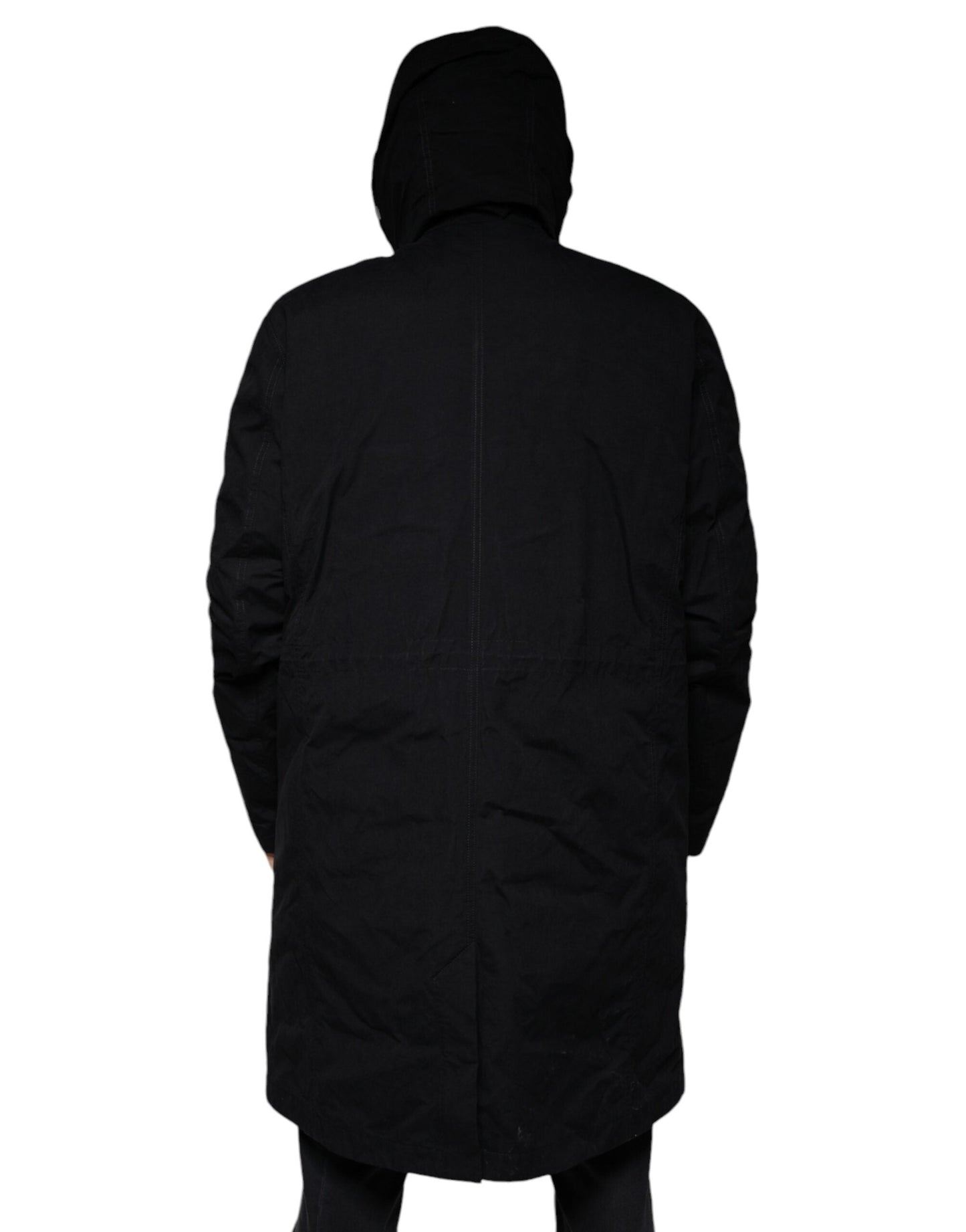 Dolce & Gabbana Black Hooded Parka Cotton Trench Coat Men's Jacket