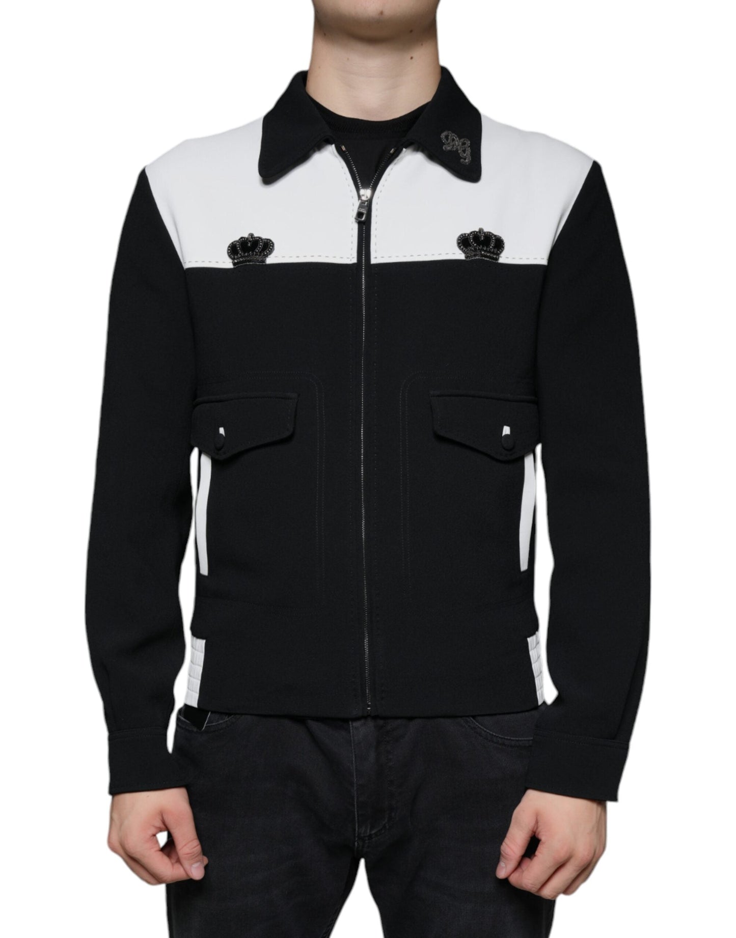 Dolce & Gabbana Black White DG Crown Full Zip Blouson Men's Jacket ()