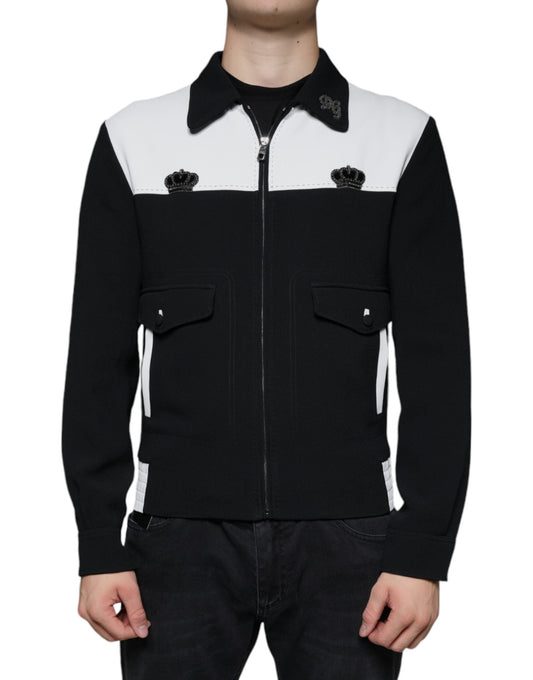 Dolce & Gabbana Black White DG Crown Full Zip Blouson Men's Jacket ()