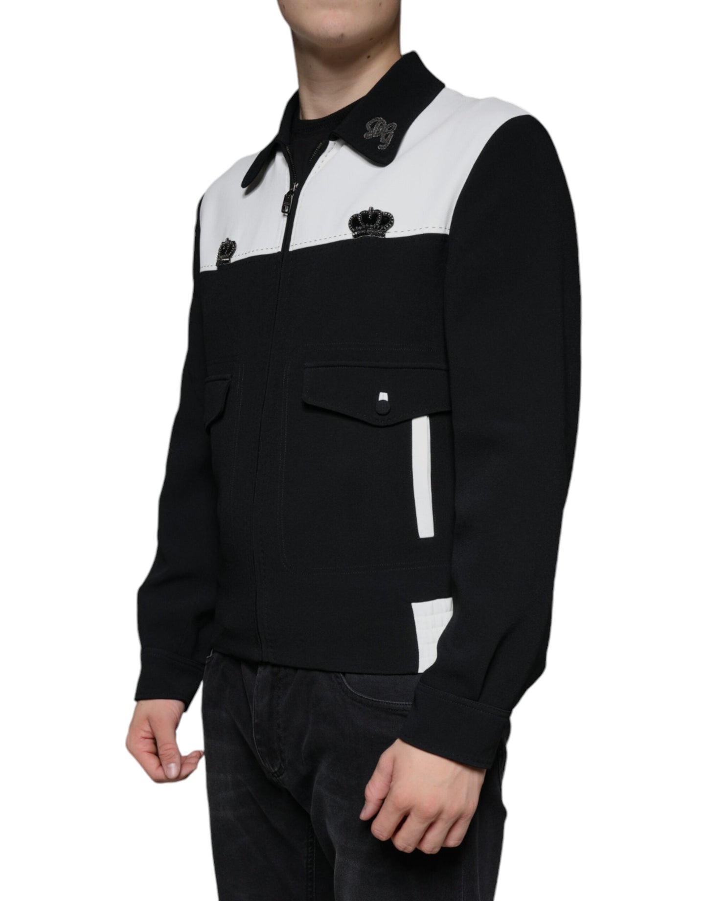 Dolce & Gabbana Black White DG Crown Full Zip Blouson Men's Jacket ()