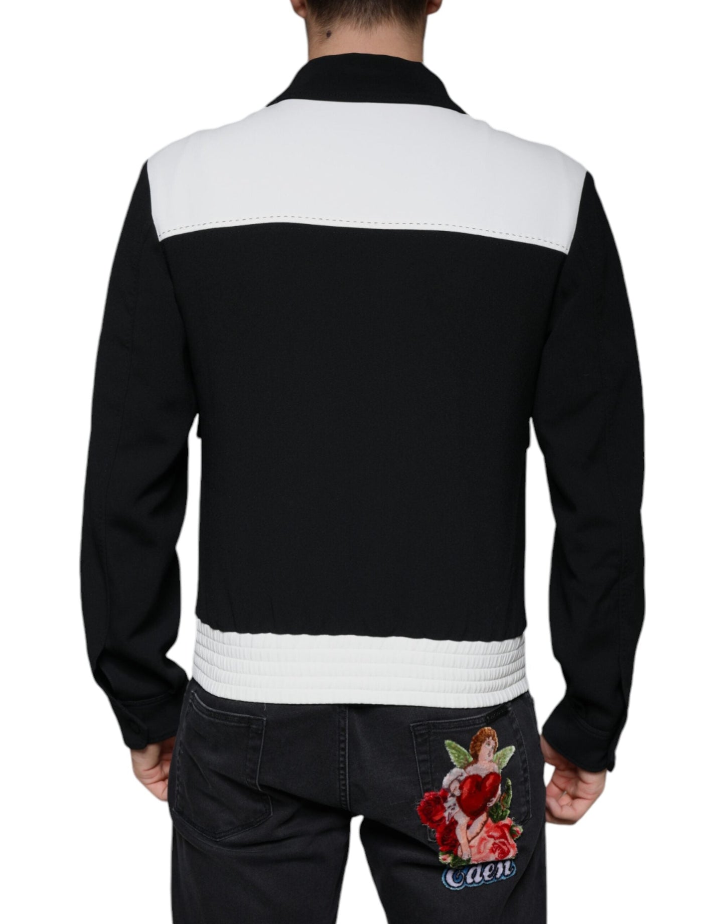 Dolce & Gabbana Black White DG Crown Full Zip Blouson Men's Jacket ()