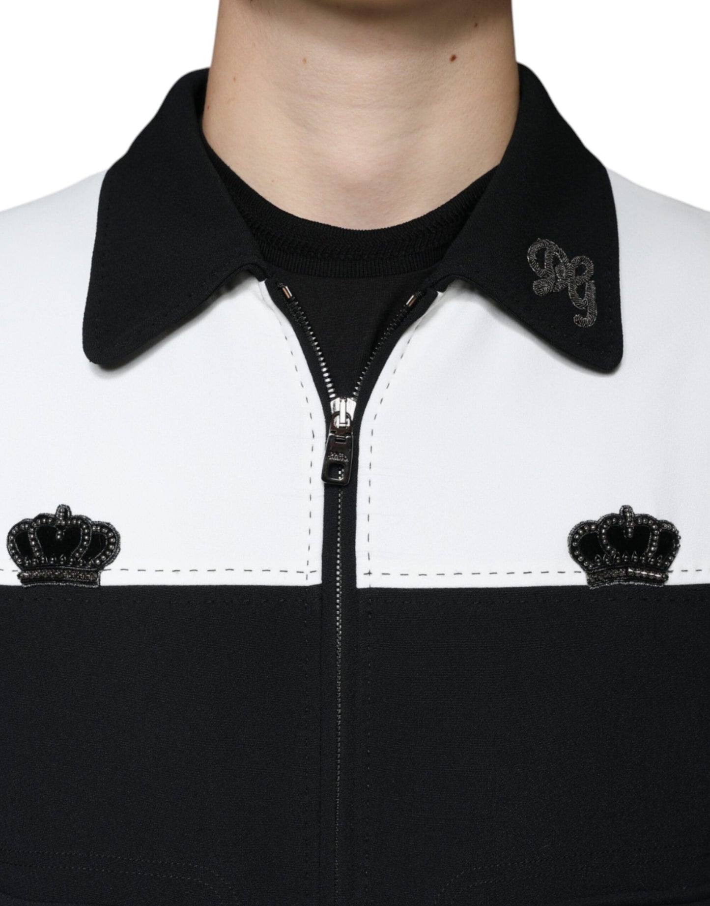 Dolce & Gabbana Black White DG Crown Full Zip Blouson Men's Jacket ()