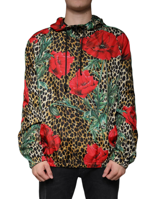 Dolce & Gabbana Multicolor Leopard Floral Hooded Men's Jacket ()