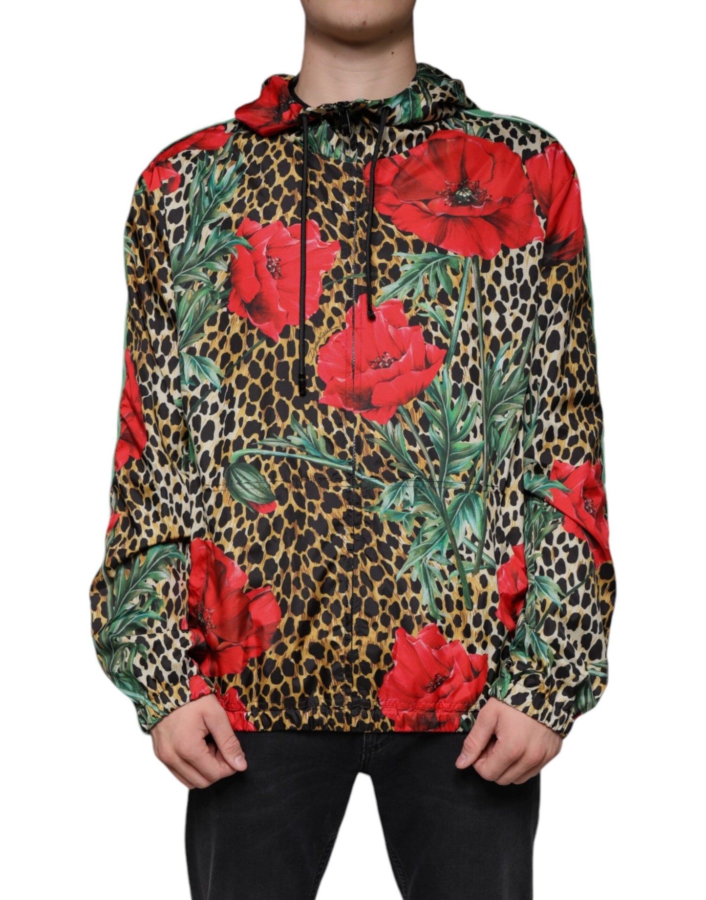 Dolce & Gabbana Multicolor Leopard Floral Hooded Men's Jacket ()