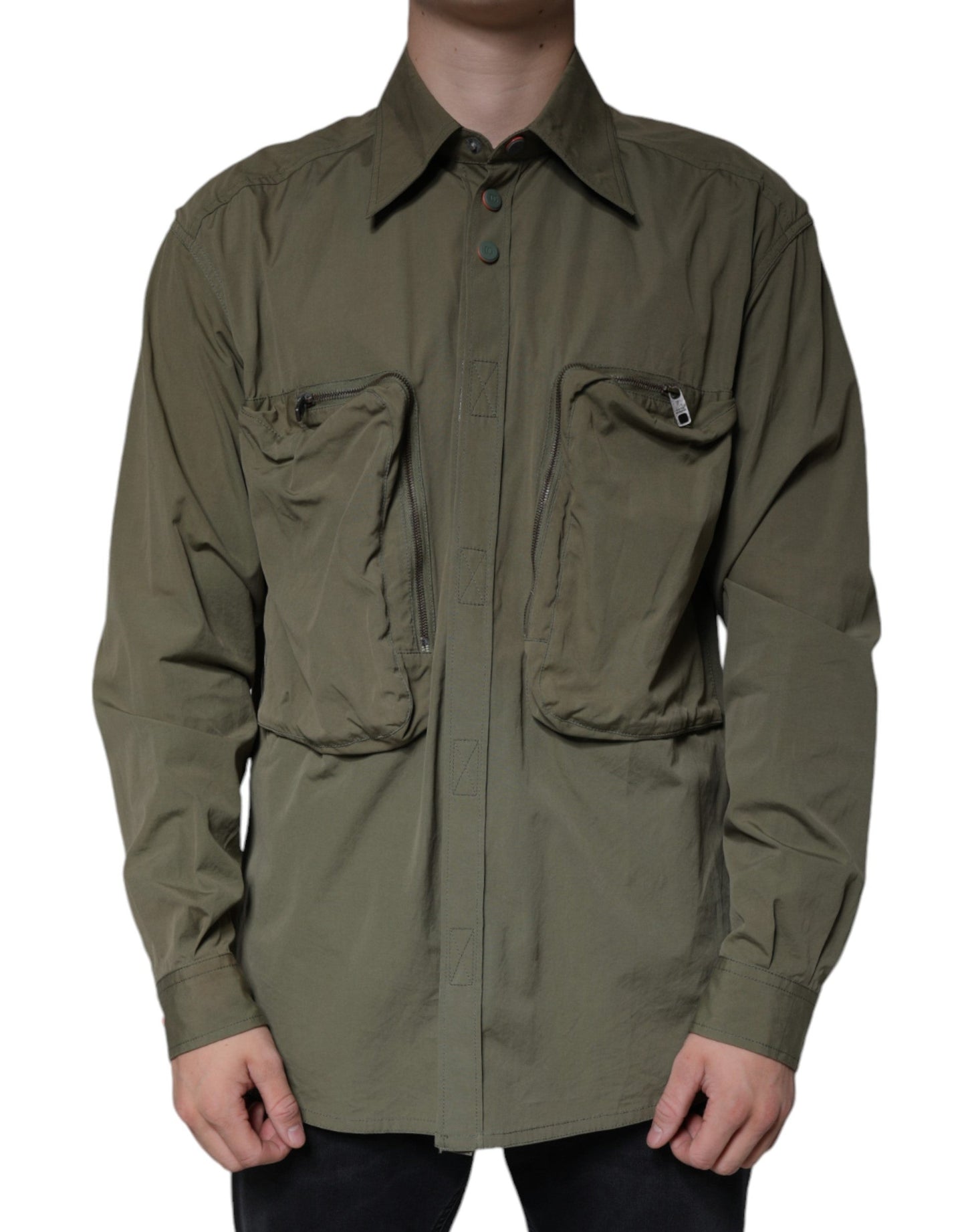 Dolce & Gabbana Military Green Cotton Bend Collared Coat Men's Jacket ()
