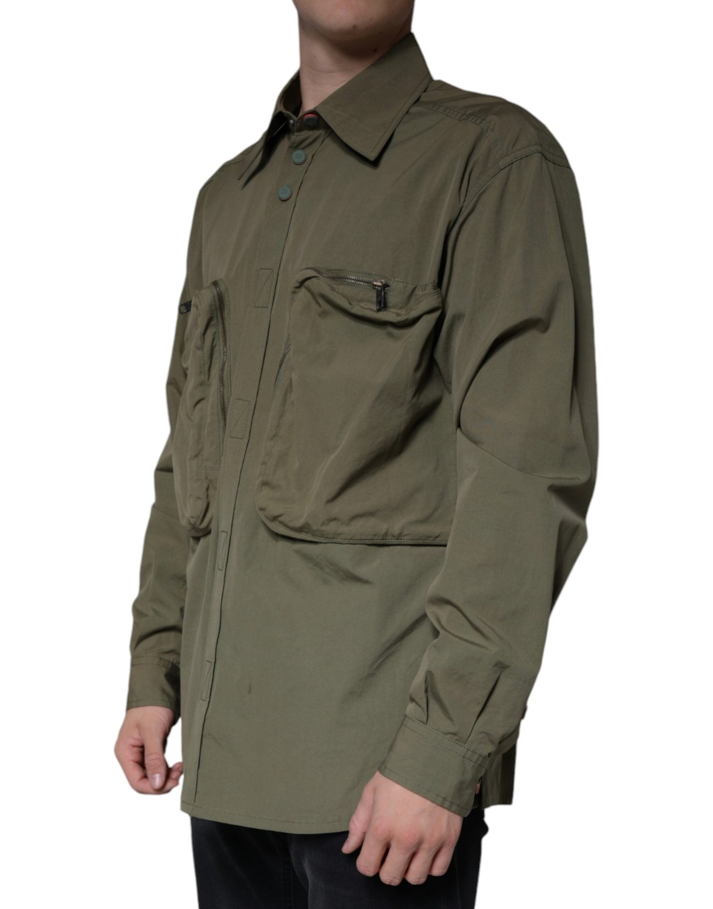 Dolce & Gabbana Military Green Cotton Bend Collared Coat Men's Jacket ()