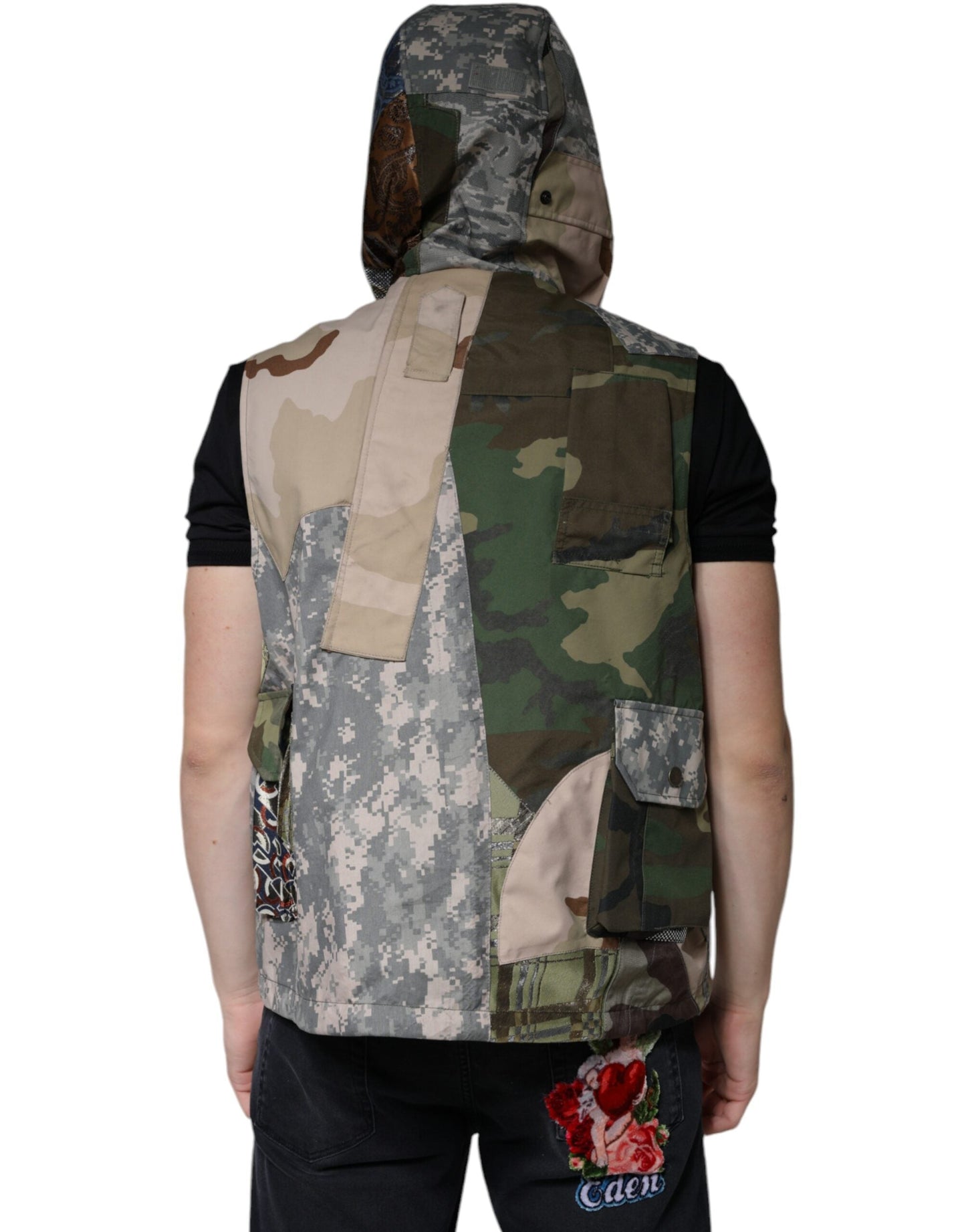 Dolce & Gabbana Multicolor Patchwork Hooded Vest Men's Jacket