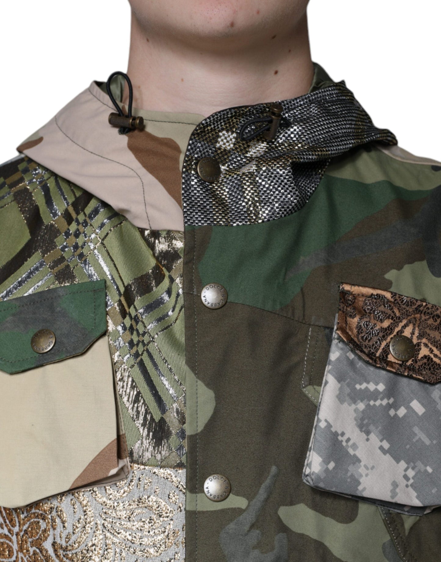 Dolce & Gabbana Multicolor Patchwork Hooded Vest Men's Jacket