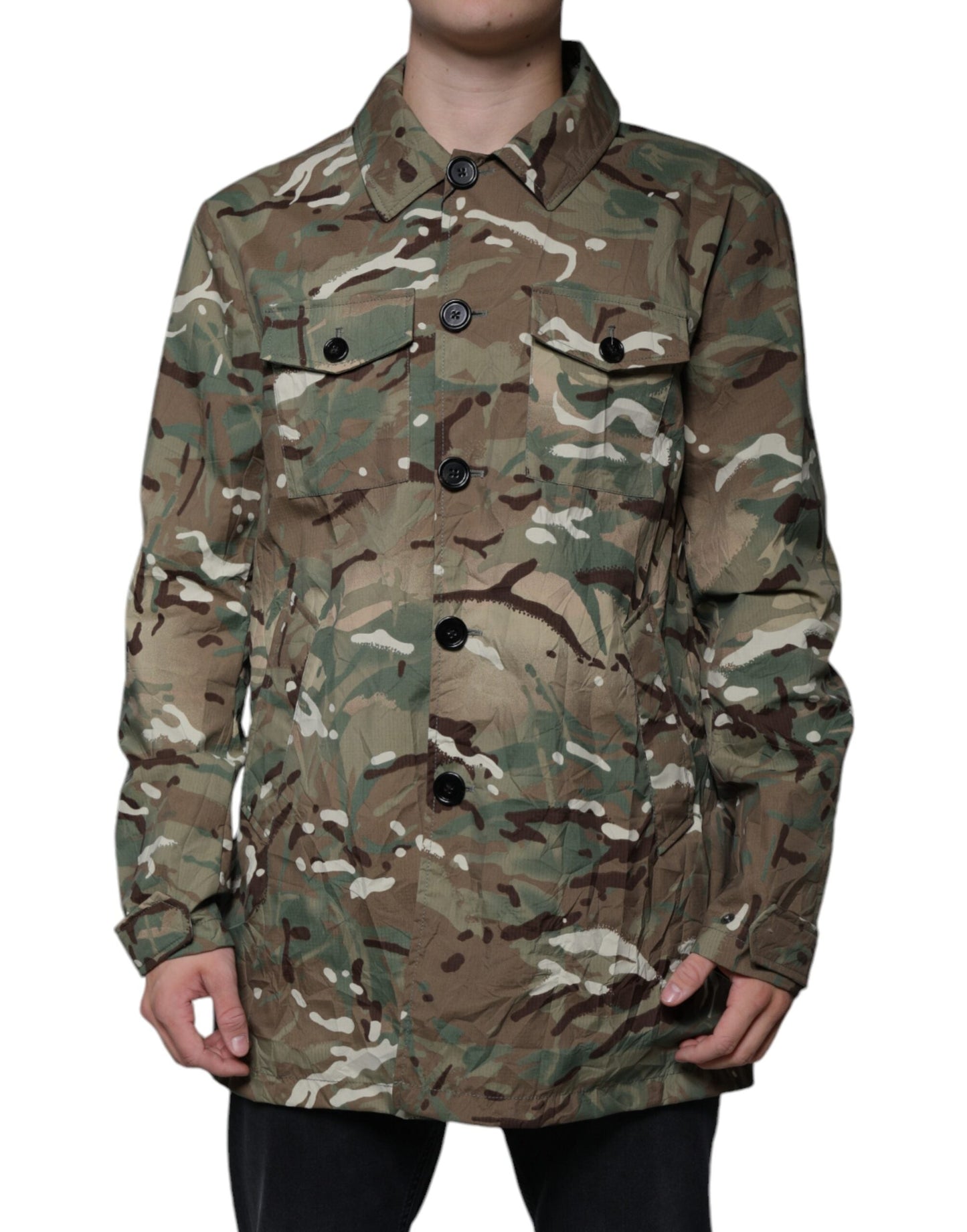 Dolce & Gabbana Multicolor Camouflage Collared Coat Men's Jacket ()