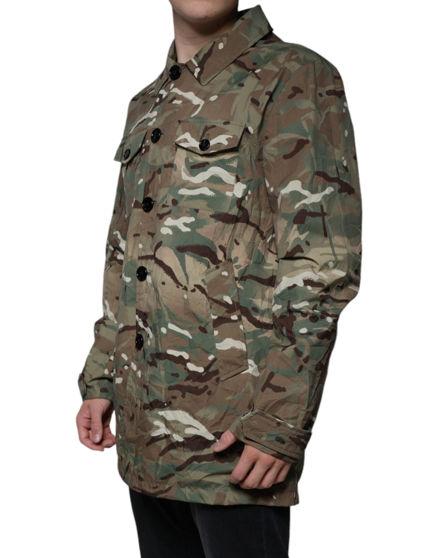 Dolce & Gabbana Multicolor Camouflage Collared Coat Men's Jacket ()
