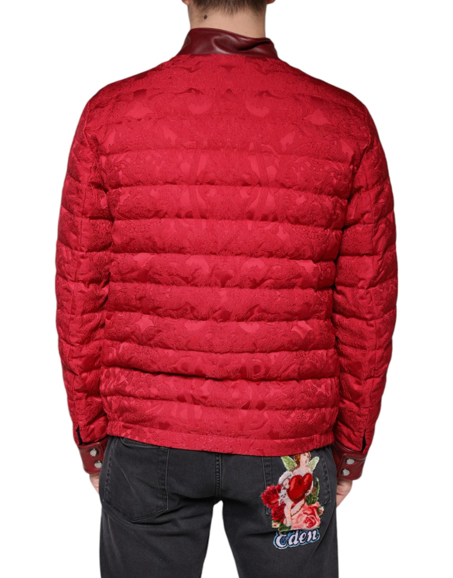 Dolce & Gabbana Red Quilted Bomber Gold Crown Logo Men's Jacket