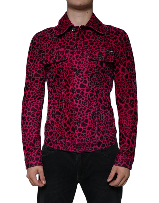 Dolce & Gabbana Fuchsia Leopard Button Down Collared Men's Jacket
