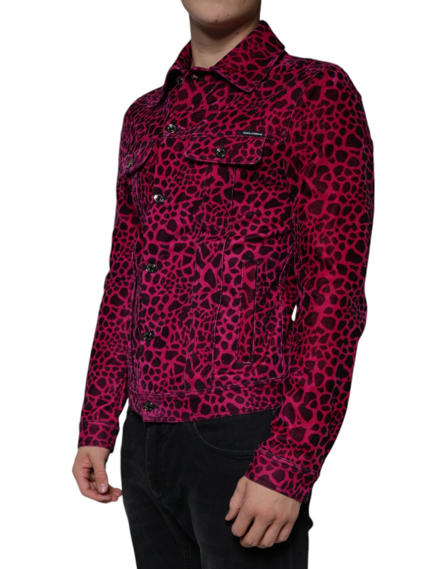 Dolce & Gabbana Fuchsia Leopard Button Down Collared Men's Jacket