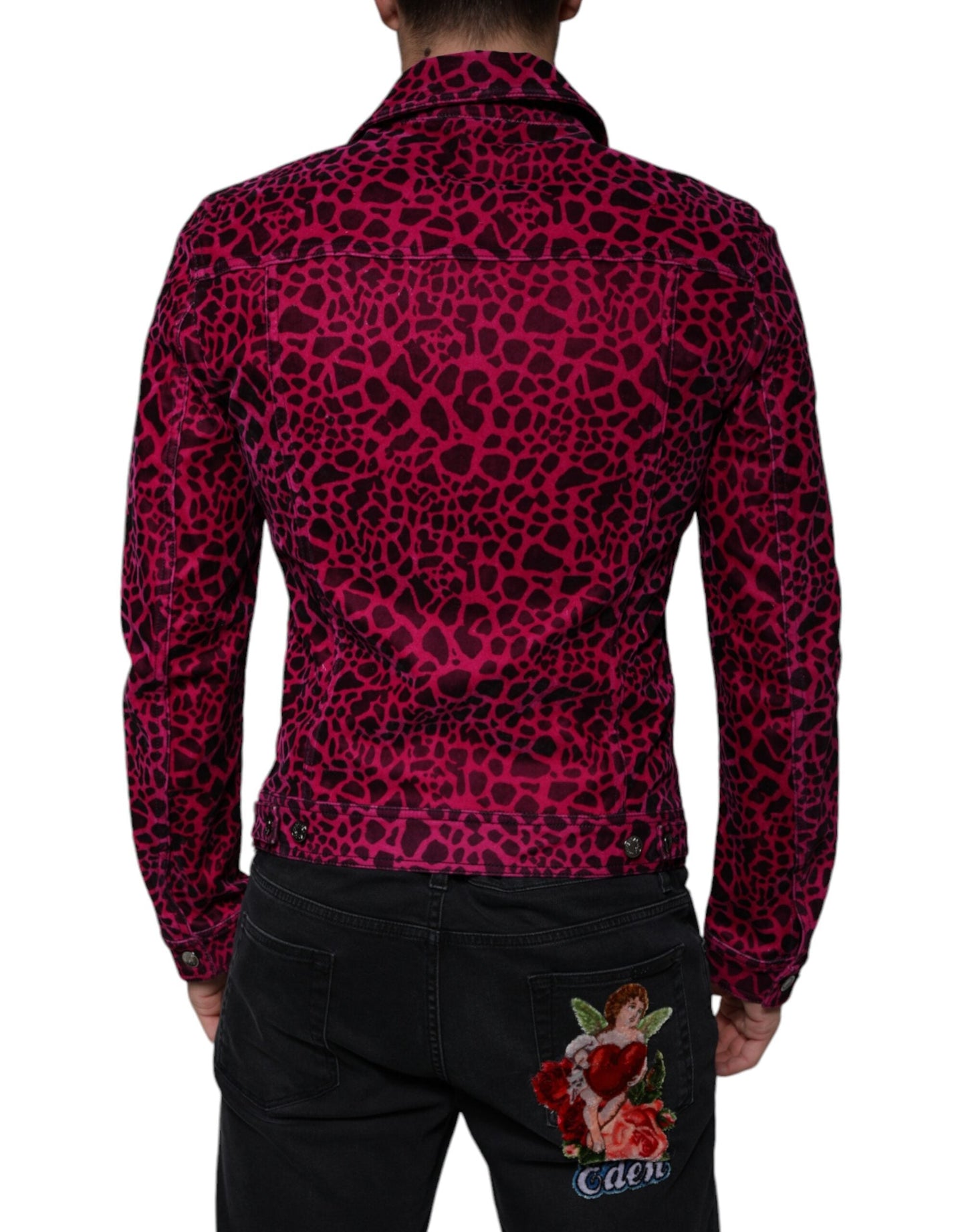 Dolce & Gabbana Fuchsia Leopard Button Down Collared Men's Jacket