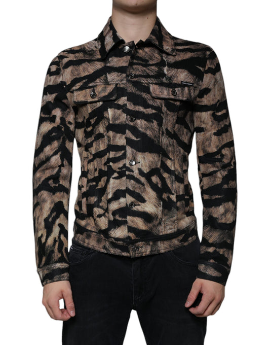 Dolce & Gabbana Brown Tiger Button Down Collared Men's Jacket
