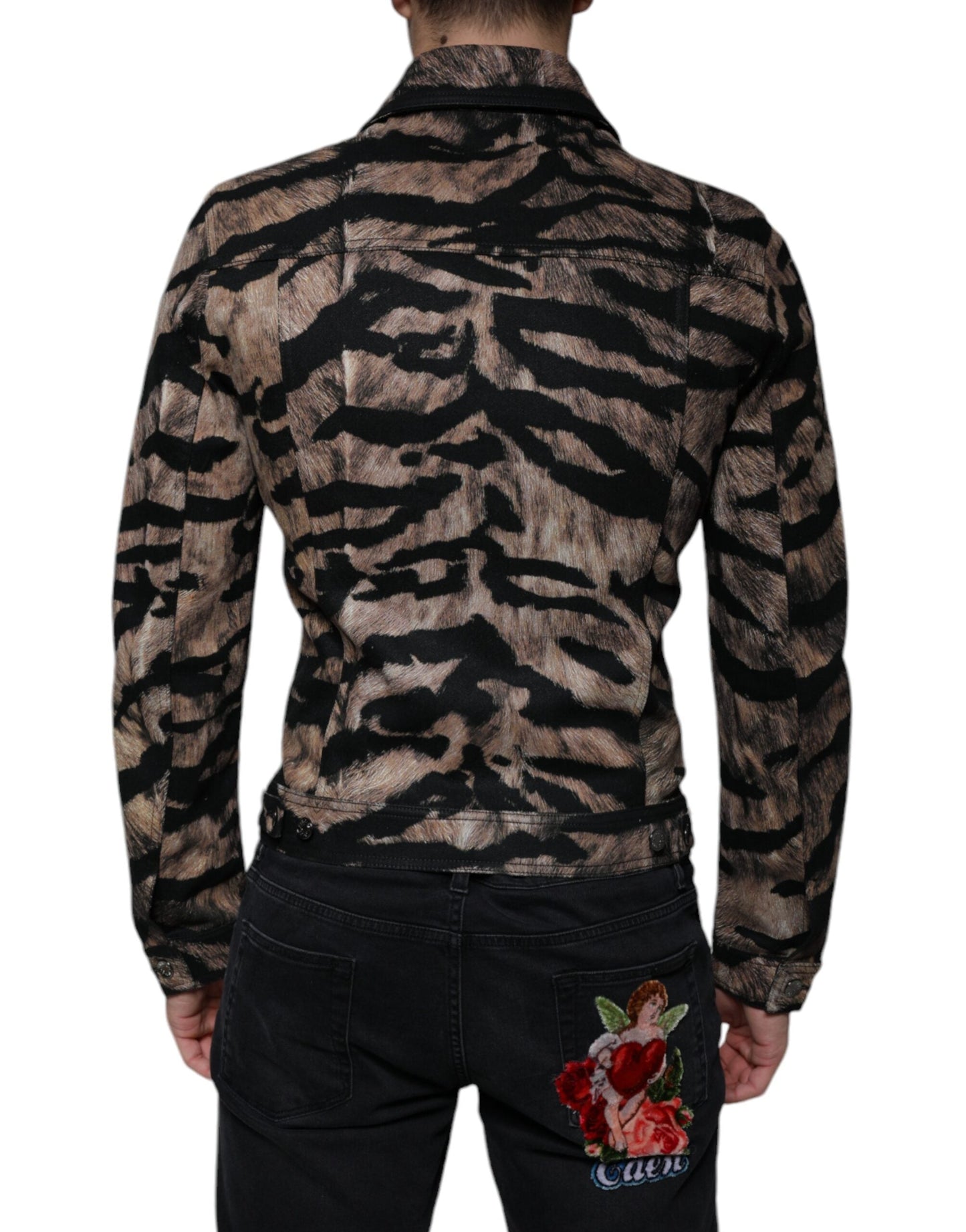 Dolce & Gabbana Brown Tiger Button Down Collared Men's Jacket