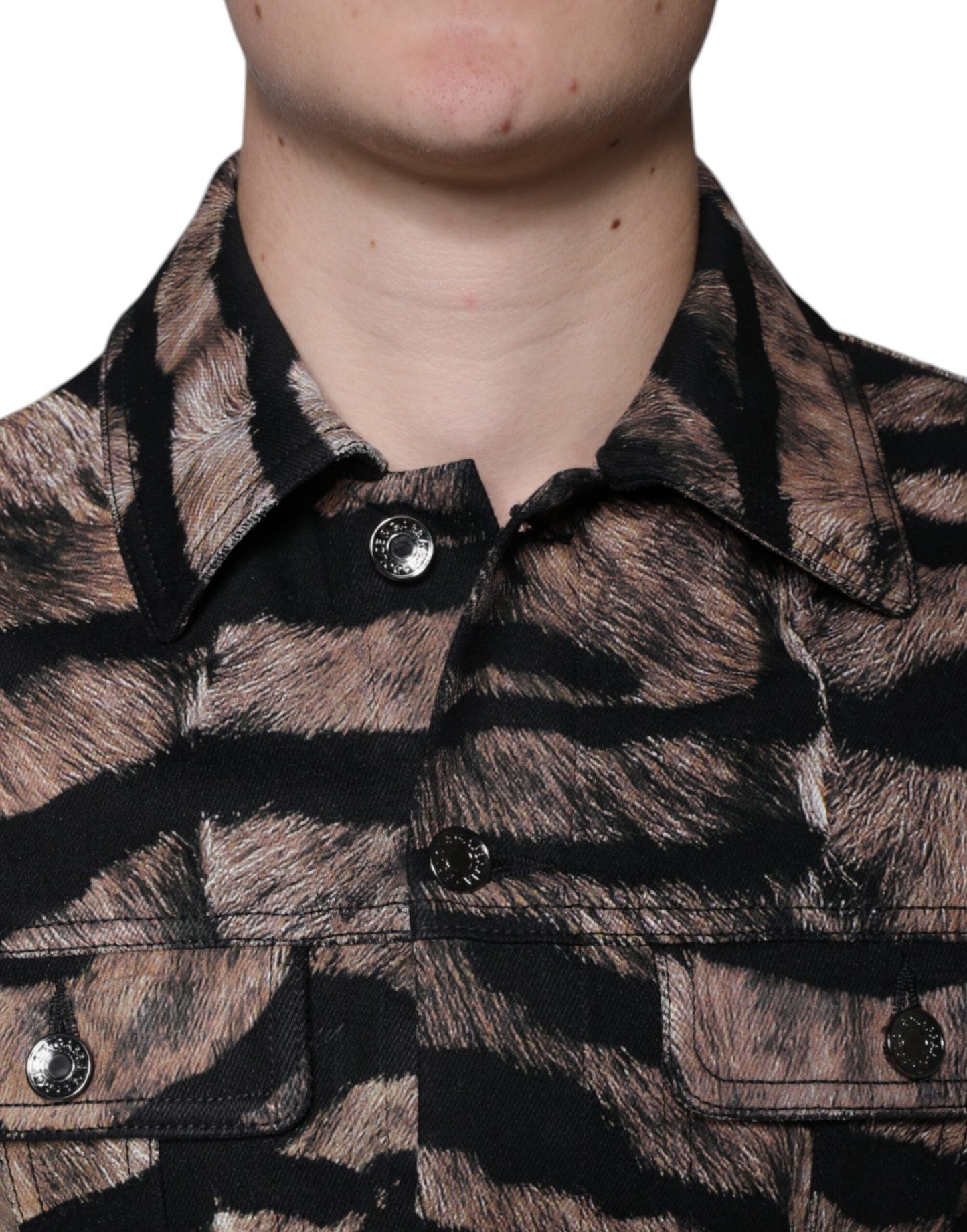 Dolce & Gabbana Brown Tiger Button Down Collared Men's Jacket