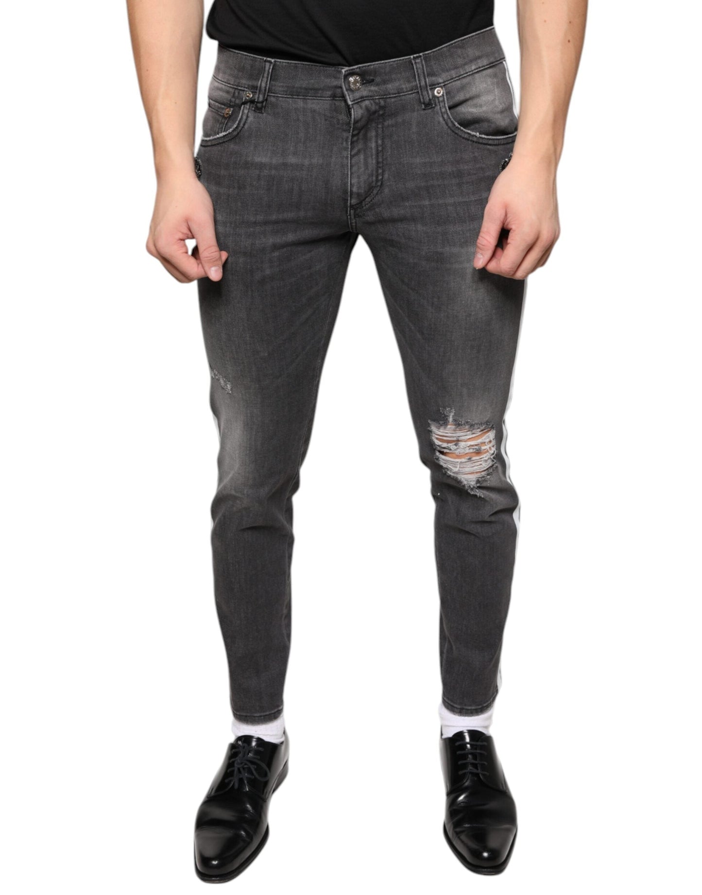 Dolce & Gabbana Black Tattered Cotton Skinny Men Denim Men's Jeans ()