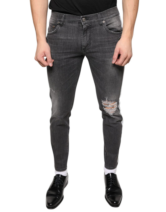 Dolce & Gabbana Black Tattered Cotton Skinny Men Denim Men's Jeans ()