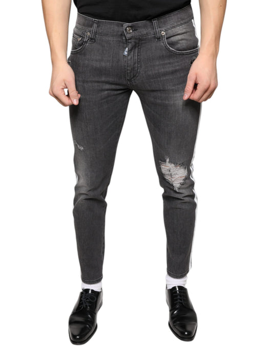 Dolce & Gabbana Black Tattered Cotton Skinny Men Denim Men's Jeans ()