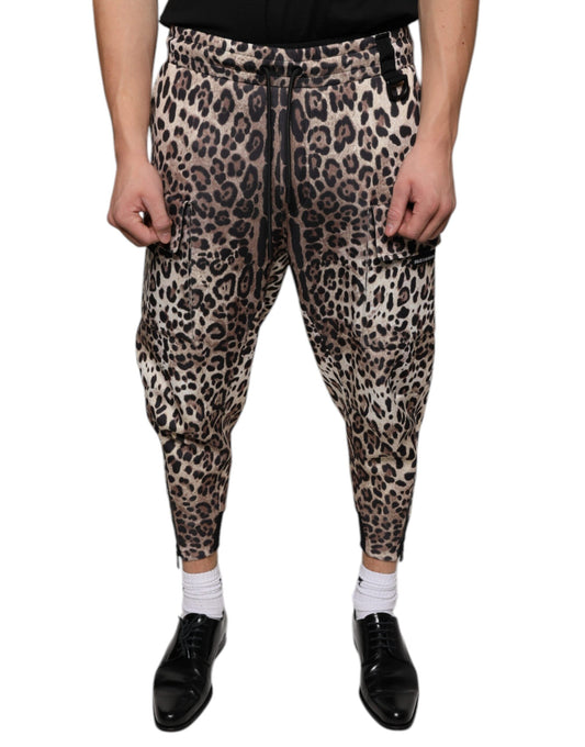 Dolce & Gabbana Brown Leopard Polyester Jogger Men's Pants