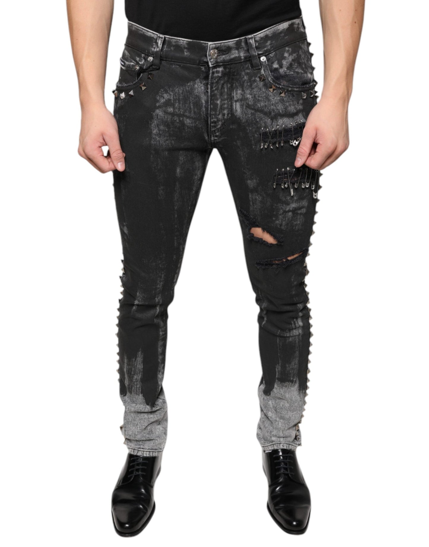 Dolce & Gabbana Black Embellished Cotton Skinny Denim Men's Jeans