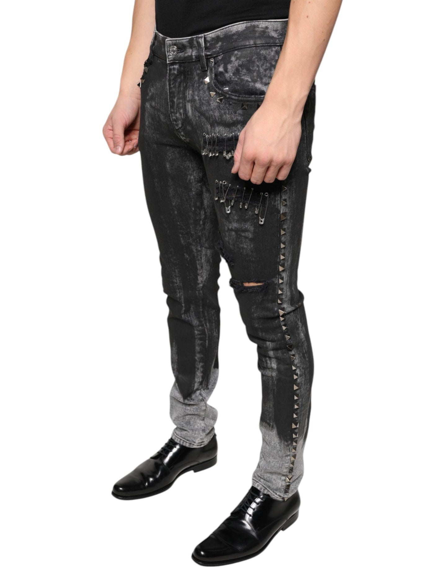 Dolce & Gabbana Black Embellished Cotton Skinny Denim Men's Jeans