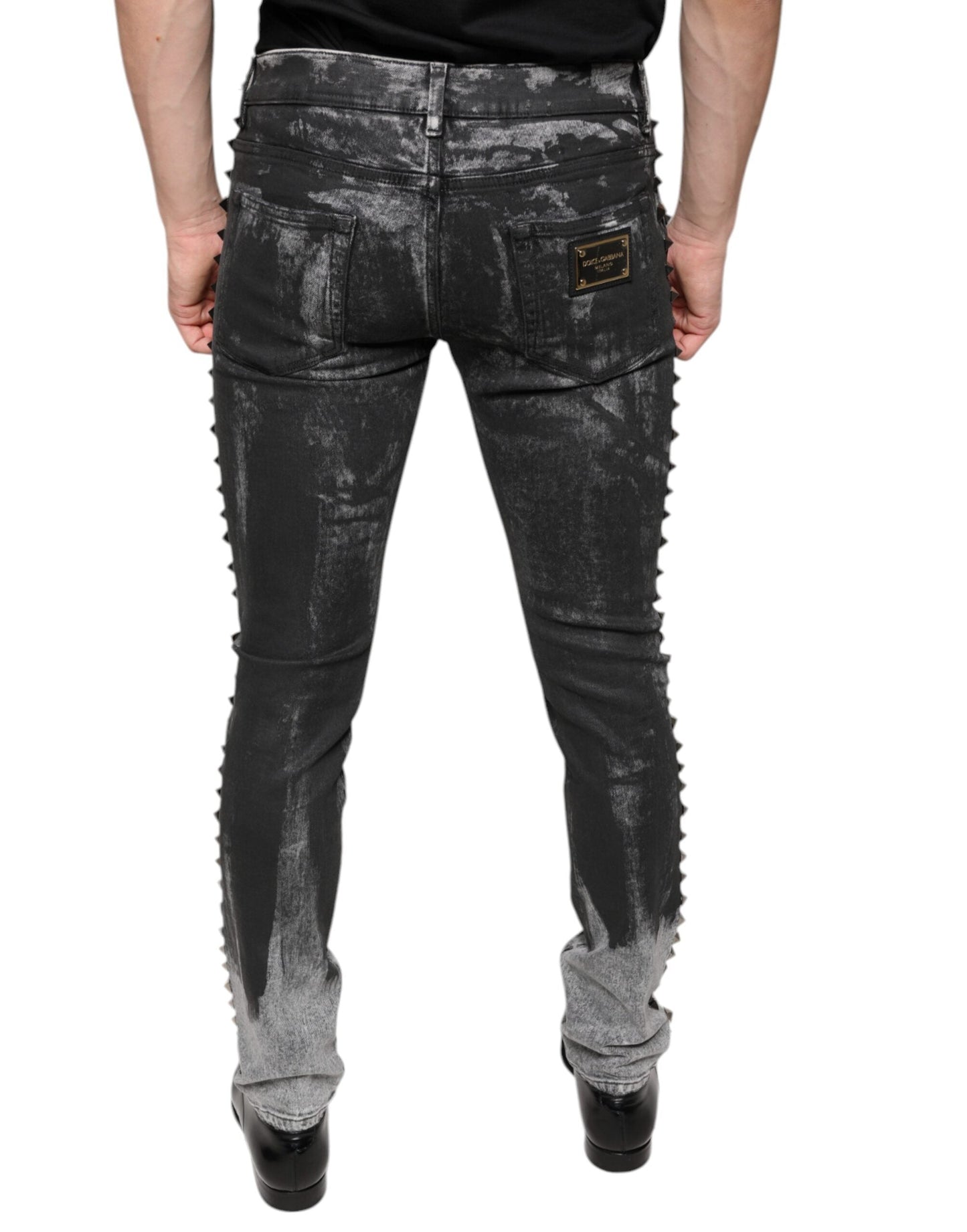 Dolce & Gabbana Black Embellished Cotton Skinny Denim Men's Jeans