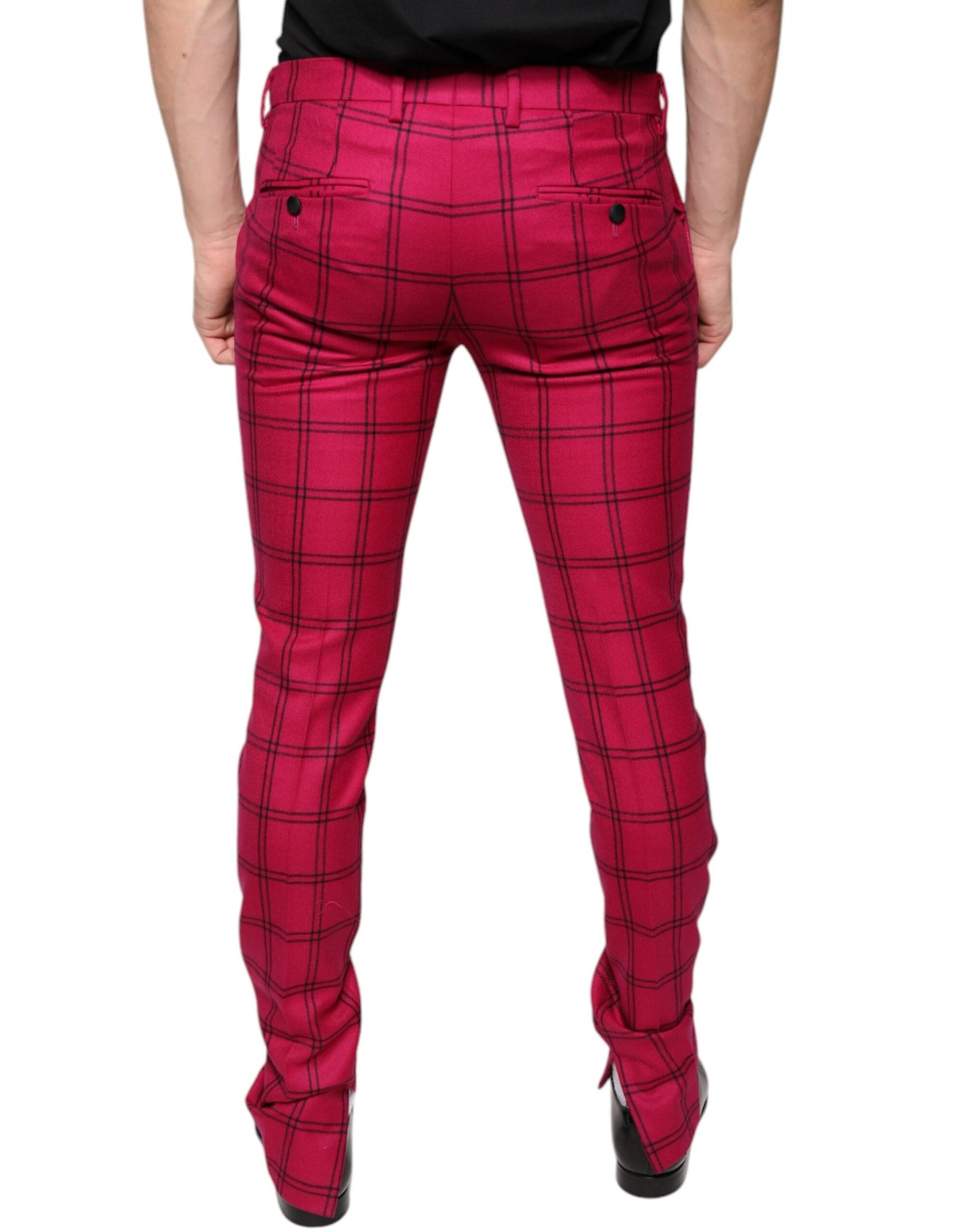 Dolce & Gabbana Pink Checkered Wool Skinny Men's Pants
