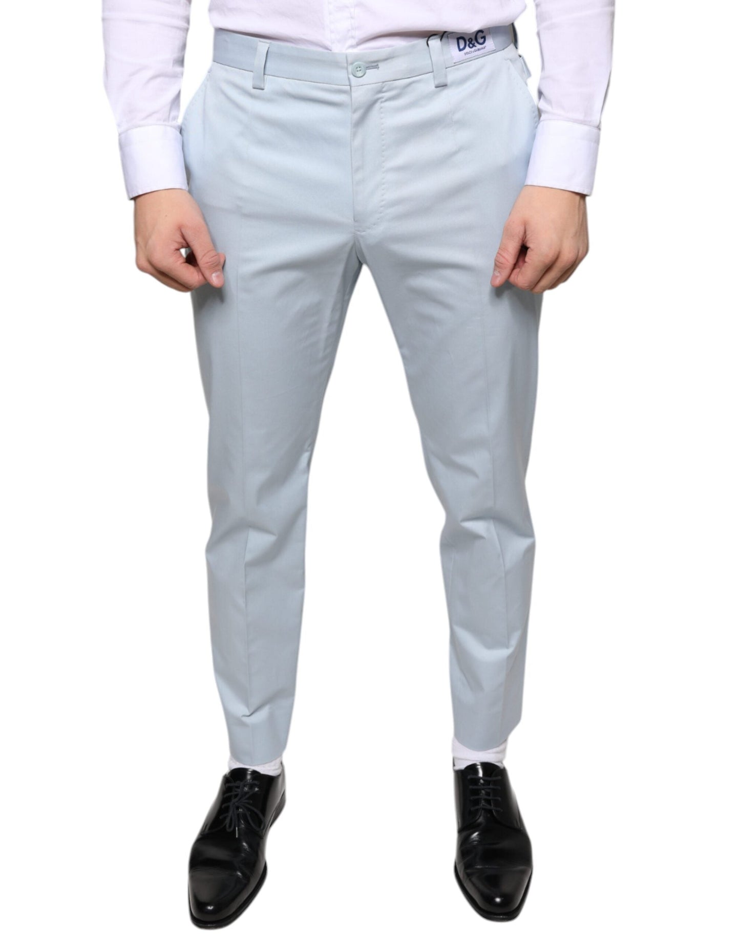 Dolce & Gabbana Light Blue Cotton Dress Men's Pants