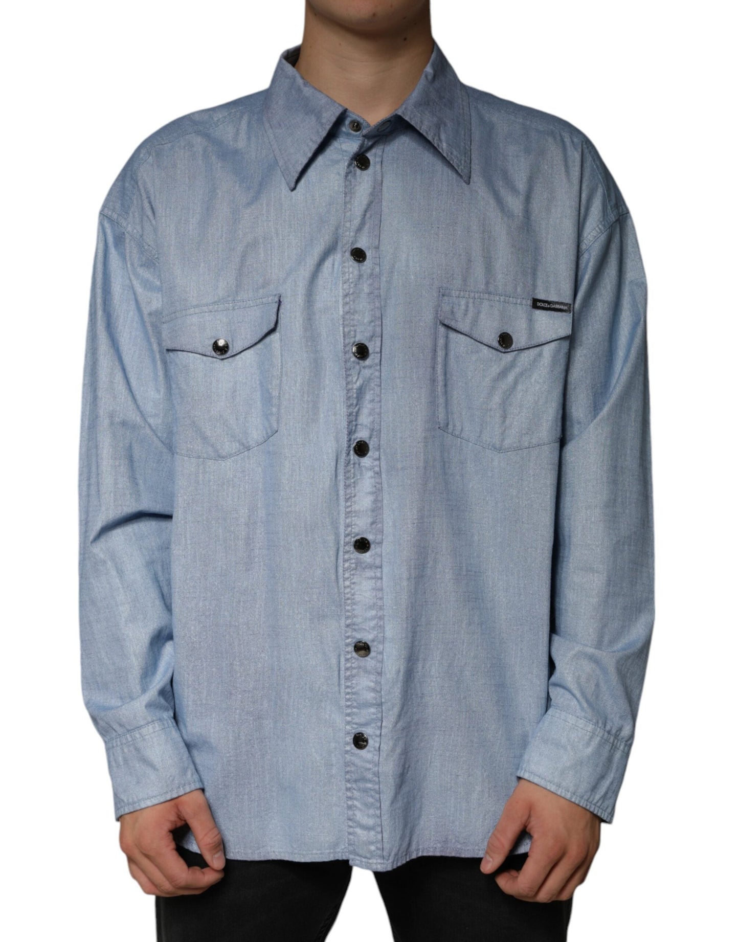 Dolce & Gabbana Light Blue Cotton Button Down Casual Men's Shirt