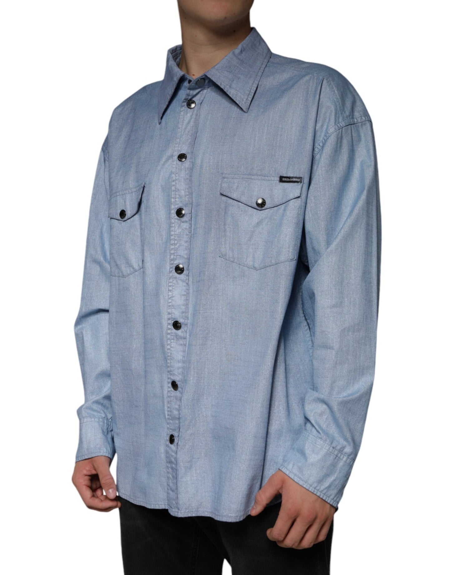 Dolce & Gabbana Light Blue Cotton Button Down Casual Men's Shirt
