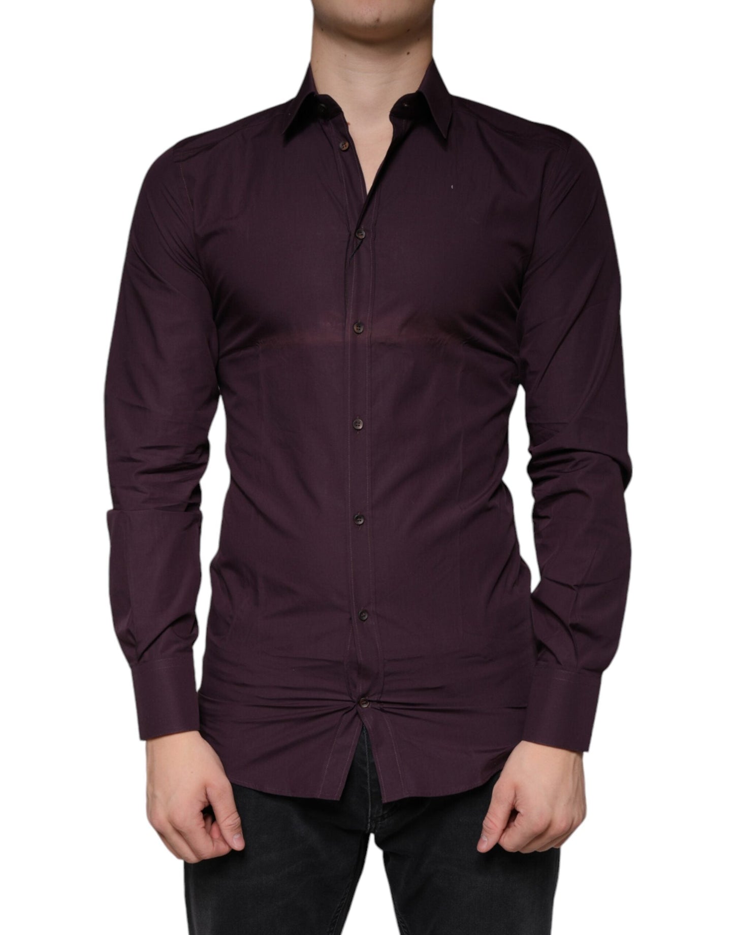 Dolce & Gabbana Dark Violet Cotton Dress GOLD Men Formal Men's Shirt ()