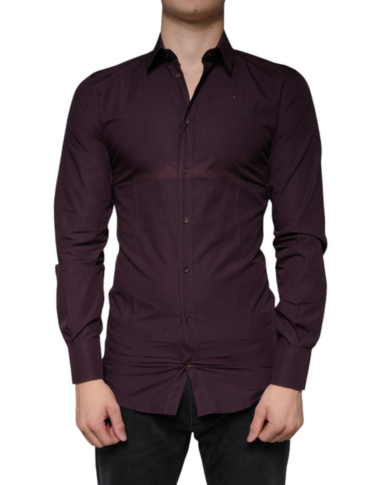 Dolce & Gabbana Dark Violet Cotton Dress GOLD Men Formal Men's Shirt ()