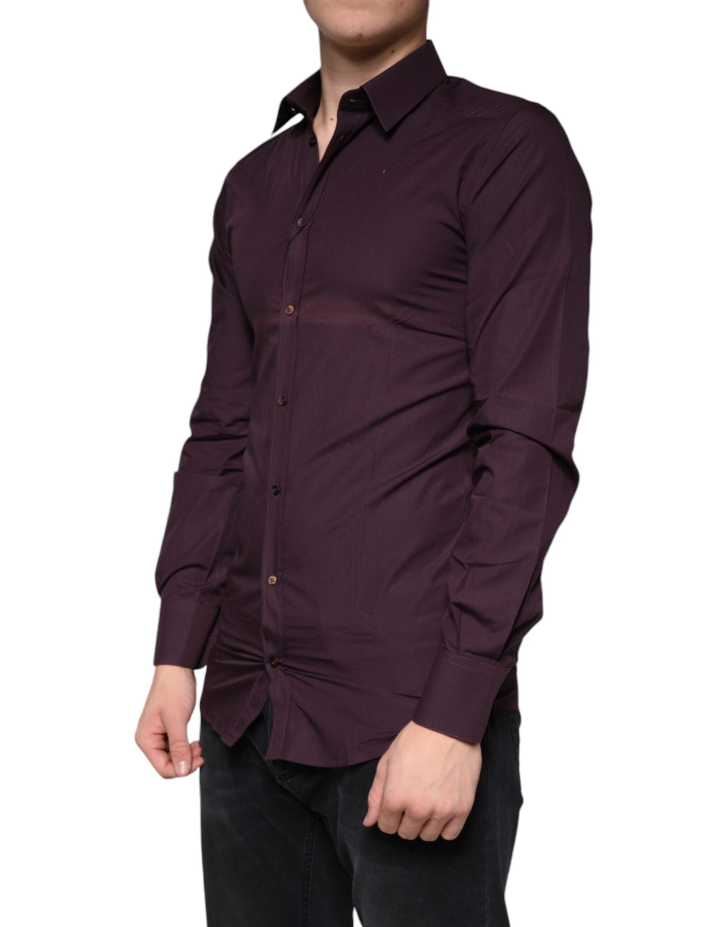 Dolce & Gabbana Dark Violet Cotton Dress GOLD Men Formal Men's Shirt ()