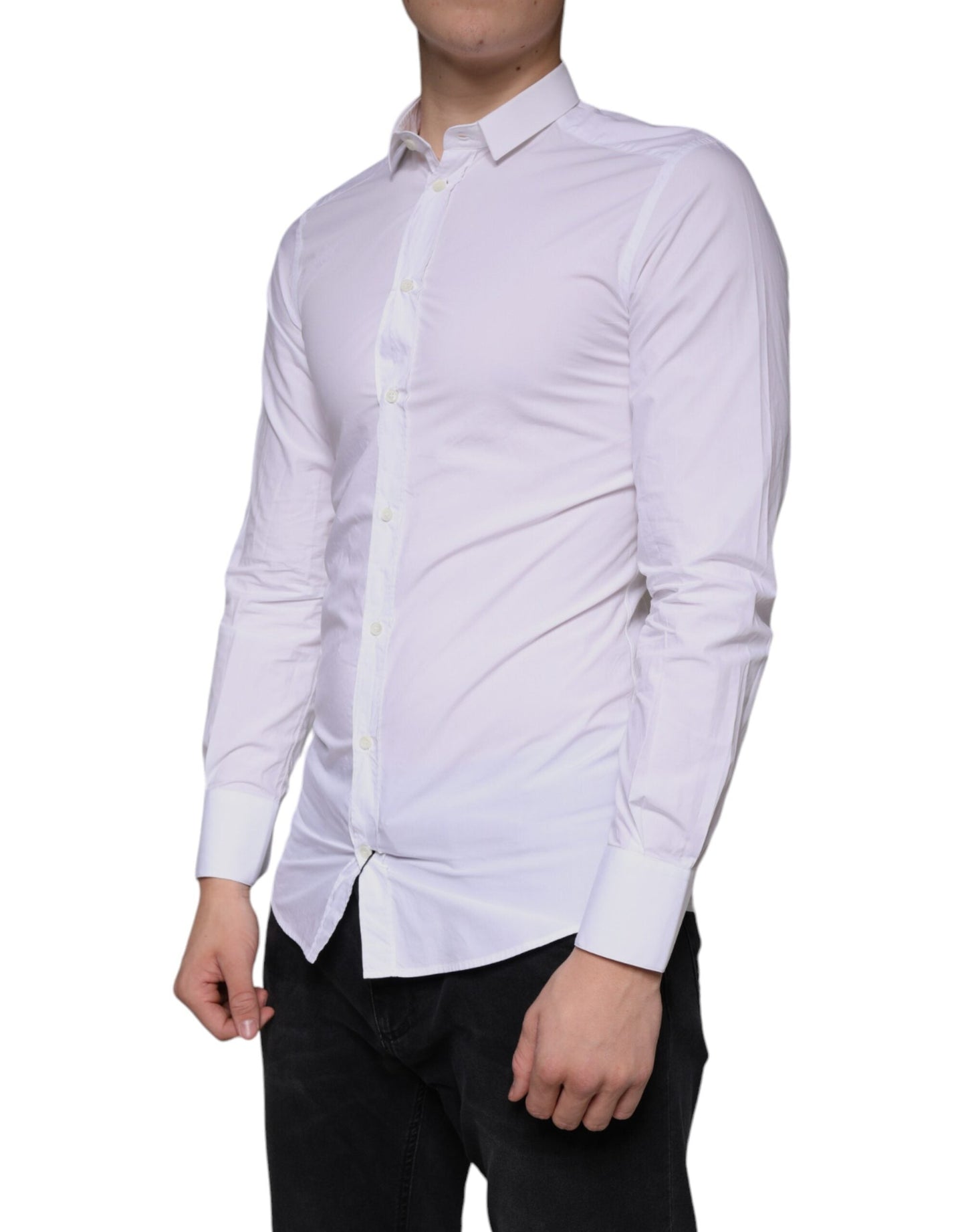 Dolce & Gabbana White Cotton Dress GOLD Formal Collared Men's Shirt