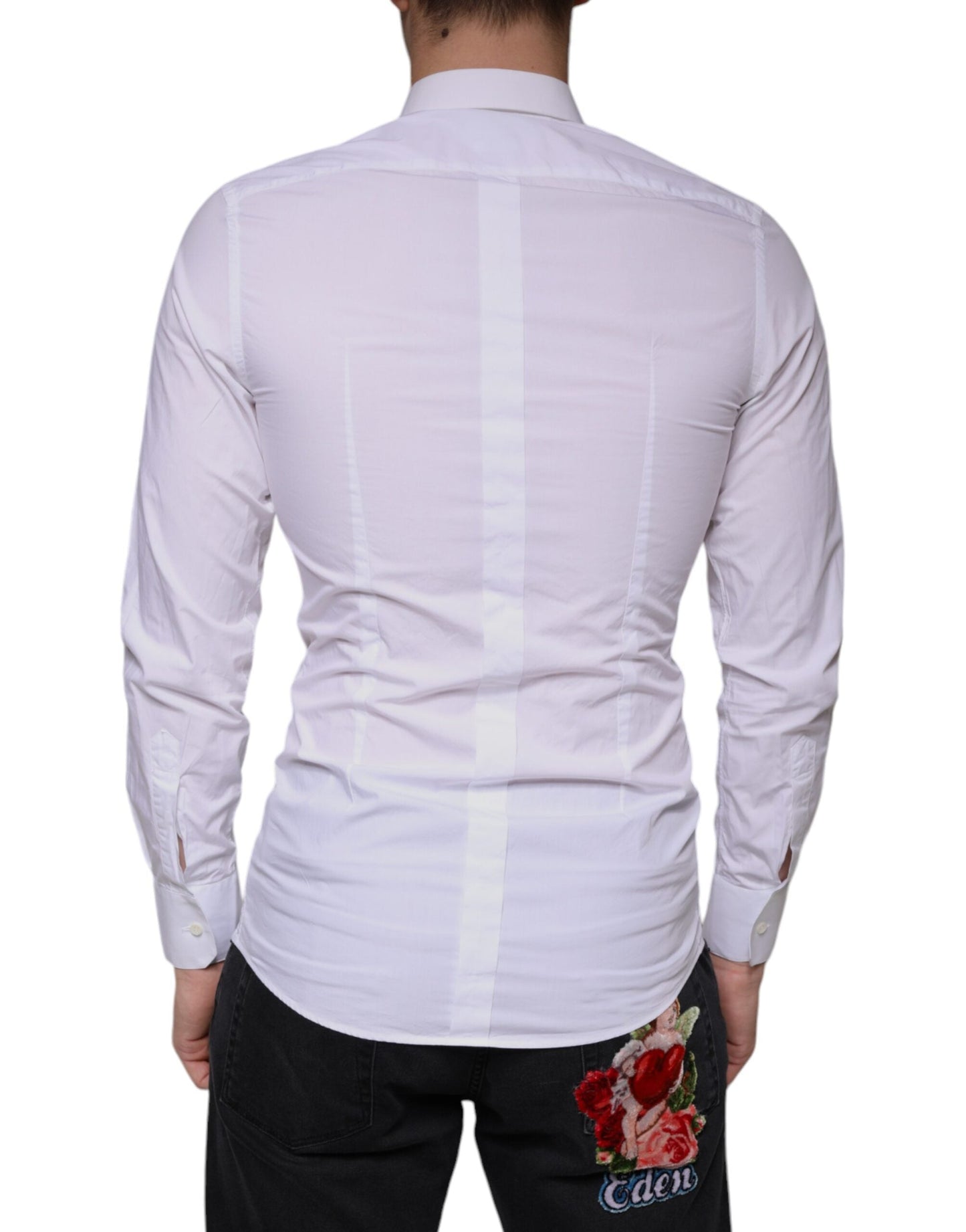 Dolce & Gabbana White Cotton Dress GOLD Formal Collared Men's Shirt