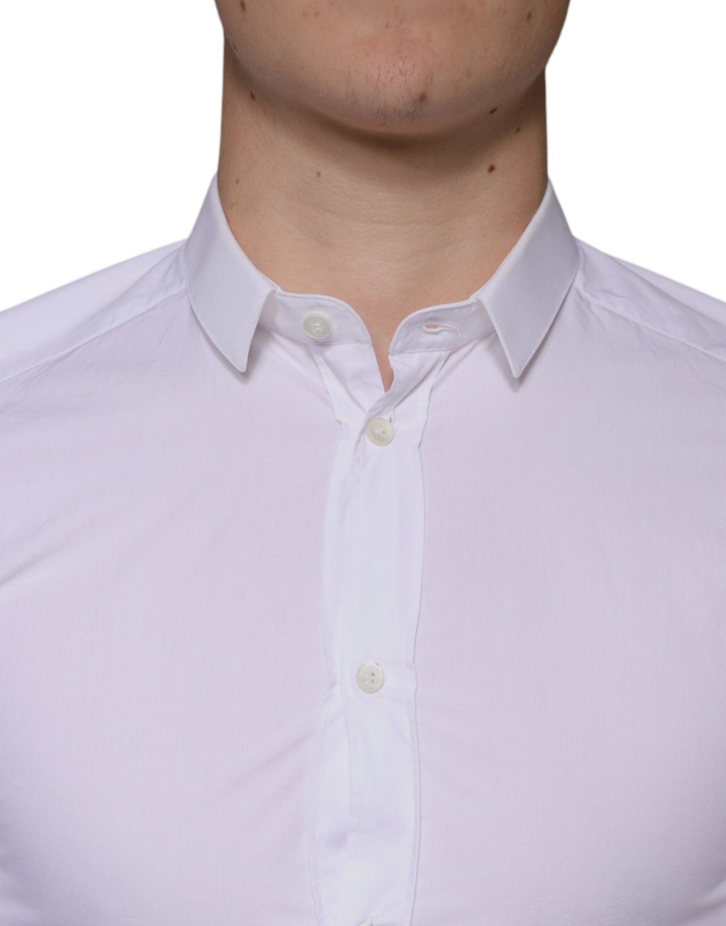 Dolce & Gabbana White Cotton Dress GOLD Formal Collared Men's Shirt