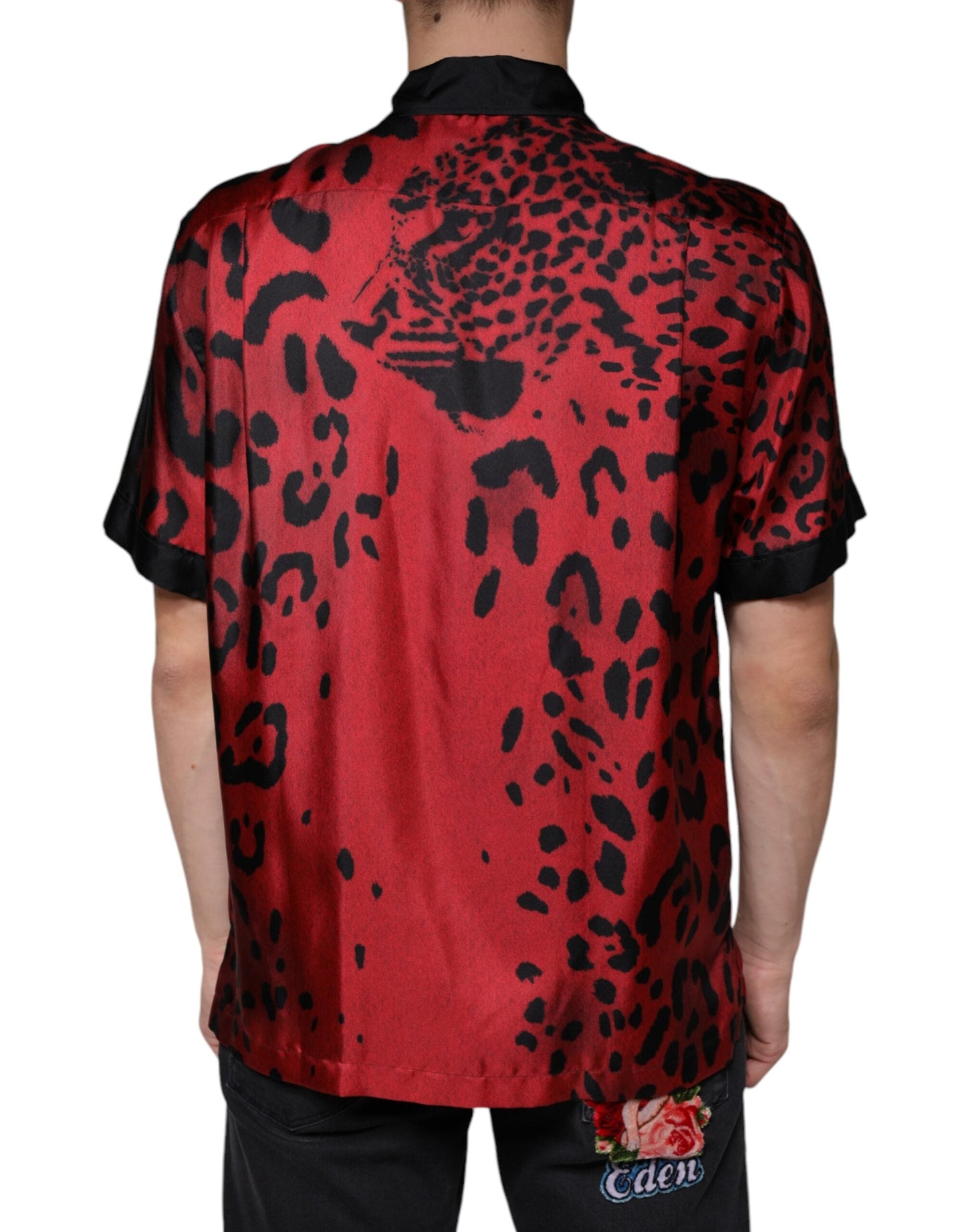 Dolce & Gabbana Red Leopard Silk Button Down Casual Men's Shirt