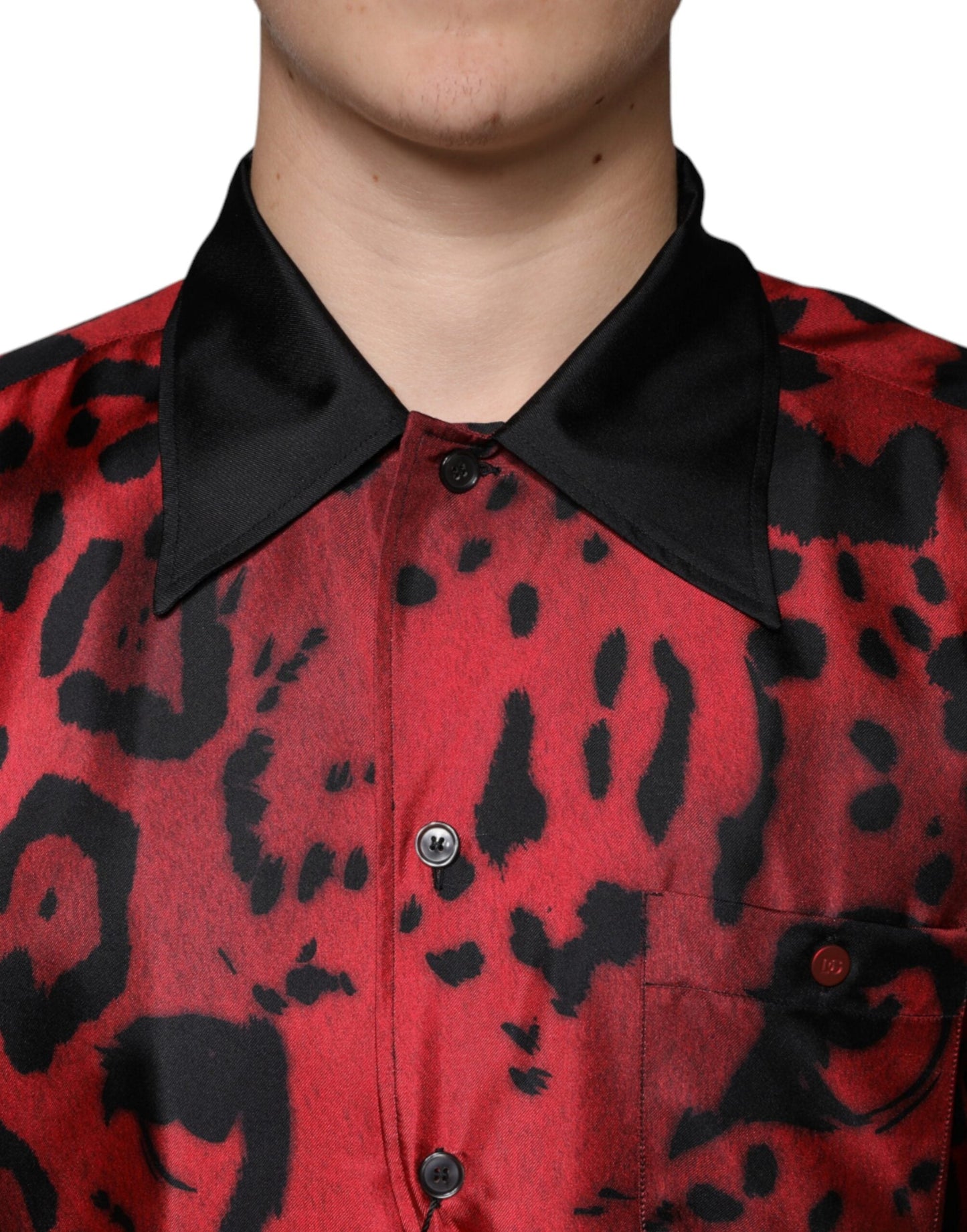 Dolce & Gabbana Red Leopard Silk Button Down Casual Men's Shirt