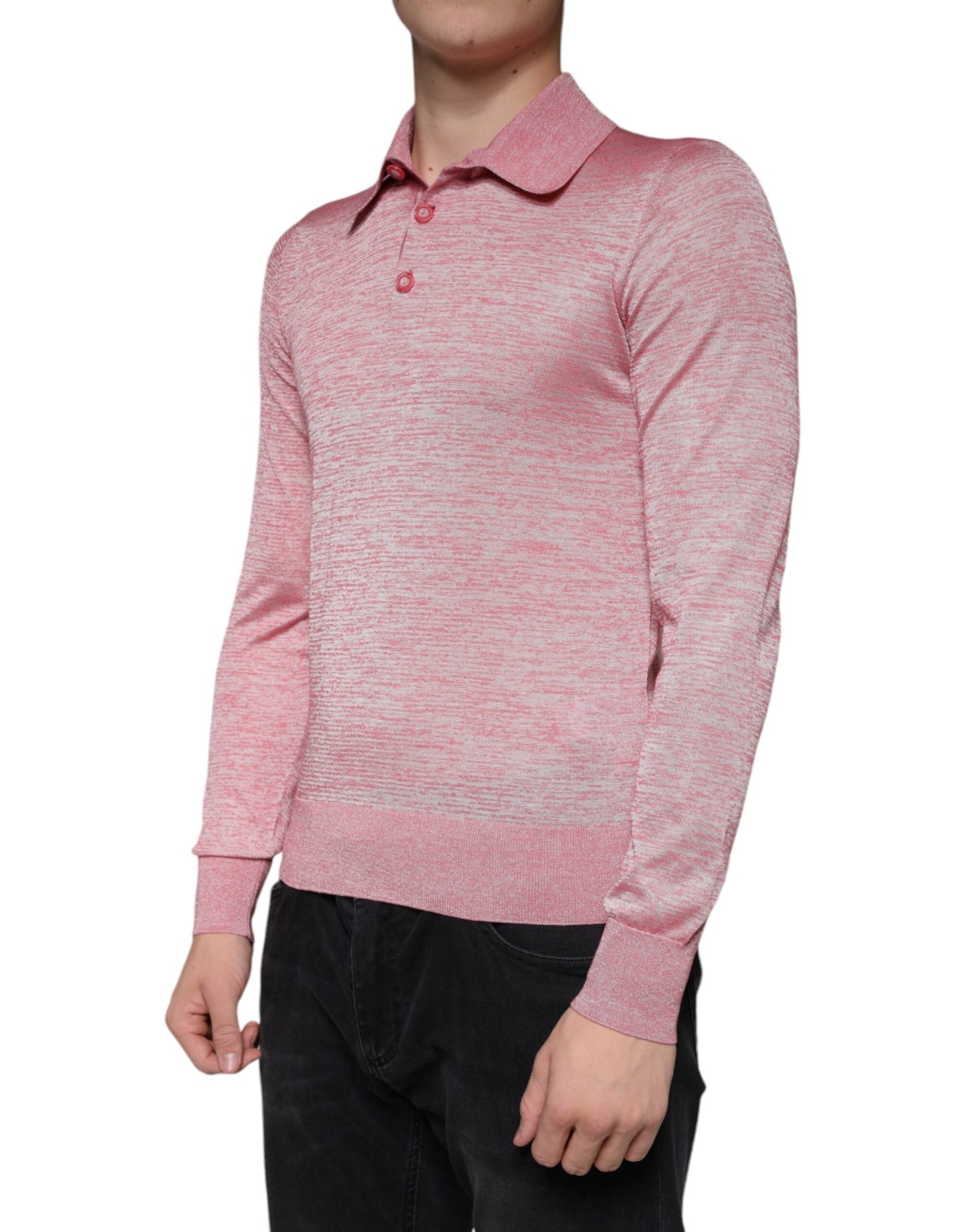 Dolce & Gabbana Pink Polyester Long Sleeve Men Polo Men's T-shirt
