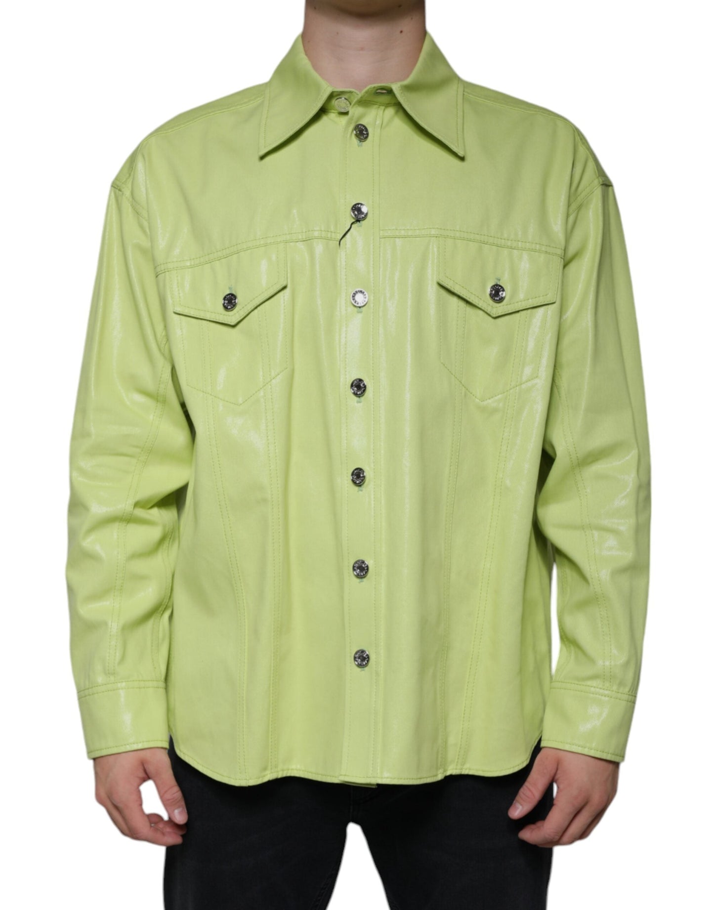Dolce & Gabbana Green Cotton Collared Men Button Down Men's Shirt ()