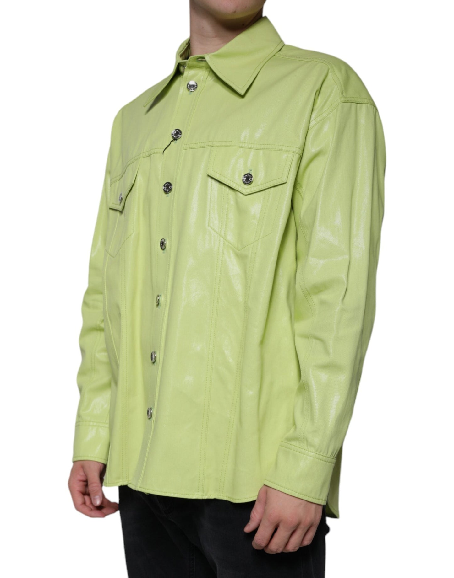 Dolce & Gabbana Green Cotton Collared Men Button Down Men's Shirt ()
