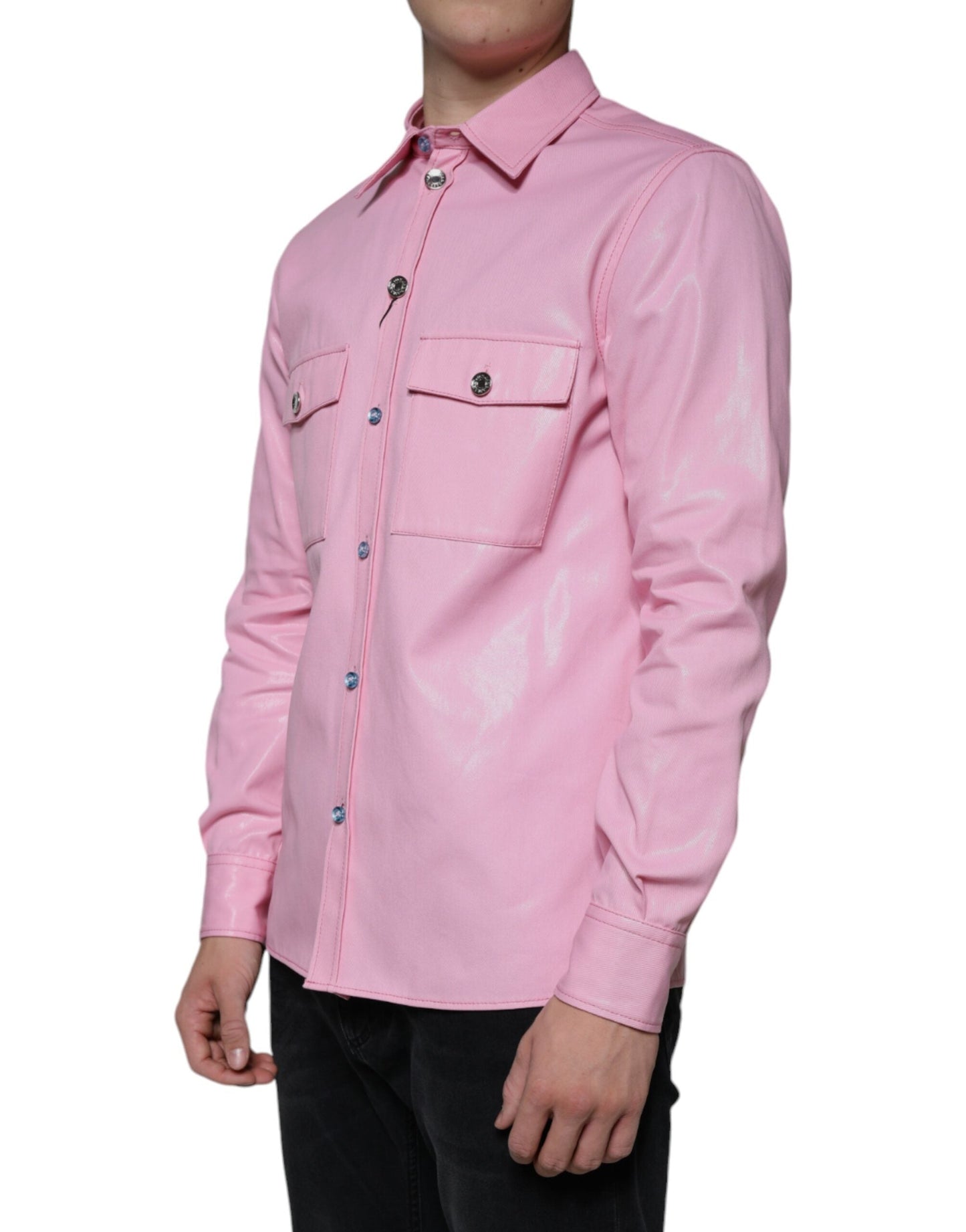 Dolce & Gabbana Pink Cotton Collared Button Down Men's Shirt ()
