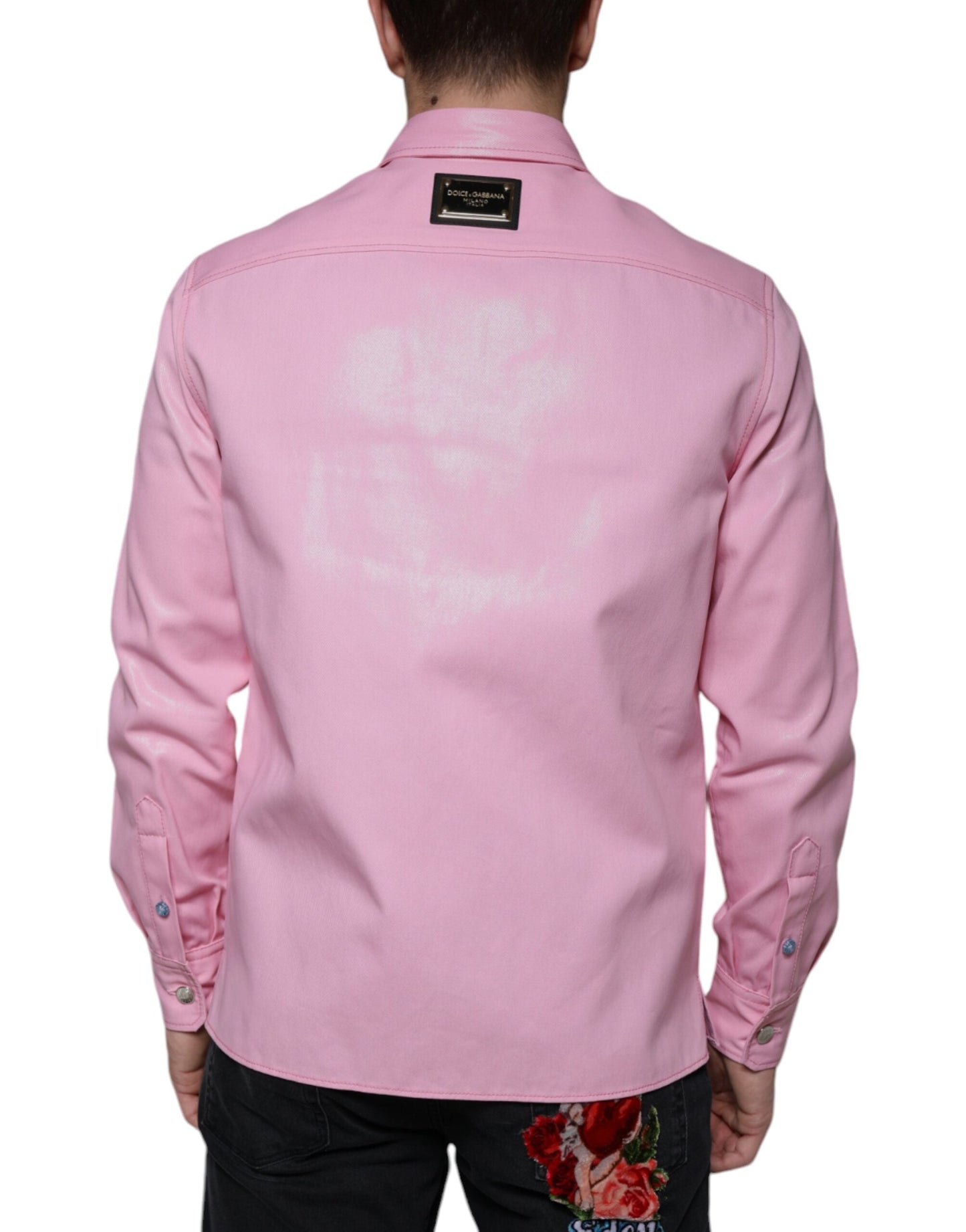 Dolce & Gabbana Pink Cotton Collared Button Down Men's Shirt ()