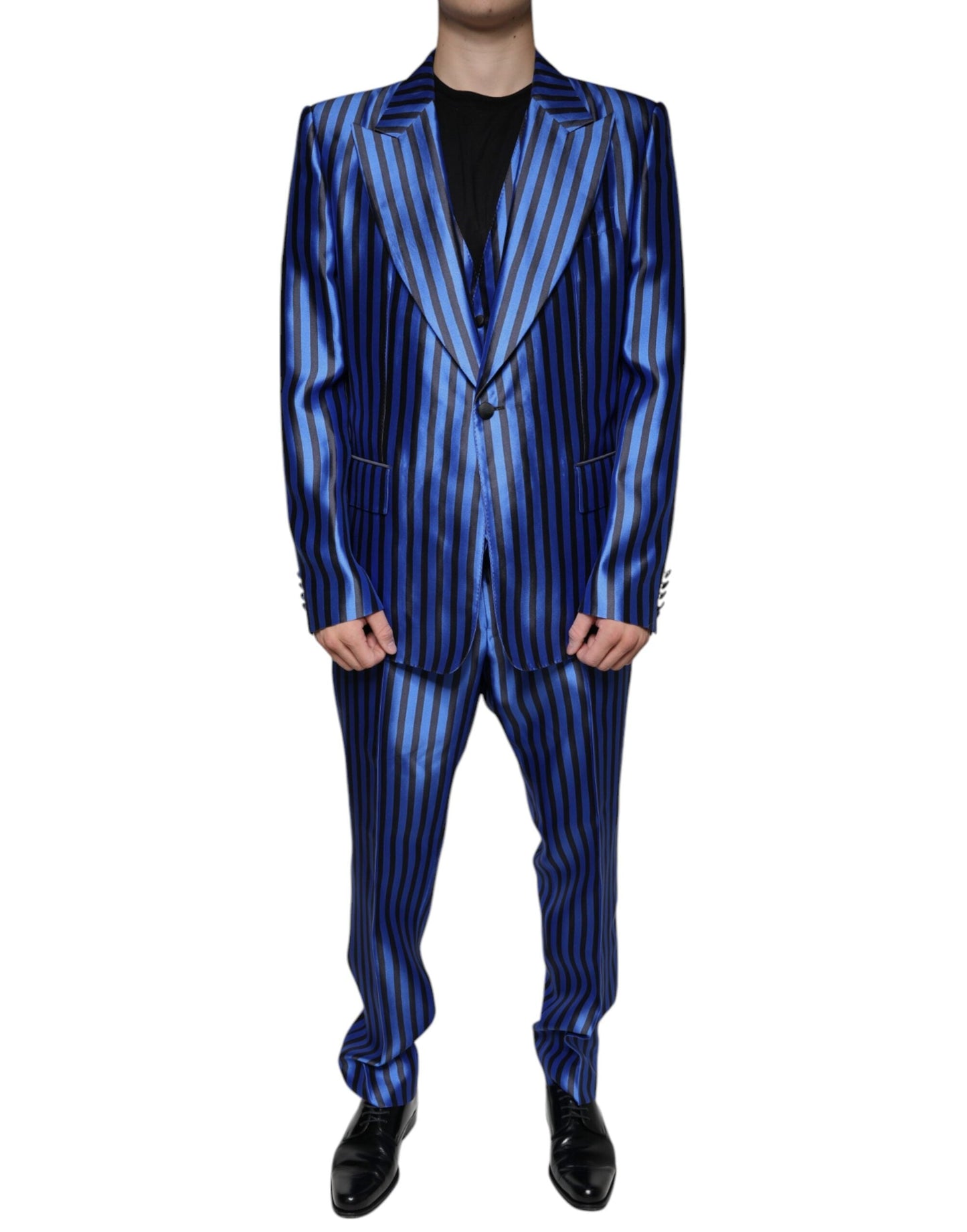 Dolce & Gabbana Metallic Blue Stripes Formal 3 Piece Men's Suit ()