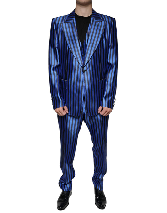 Dolce & Gabbana Metallic Blue Stripes Formal 3 Piece Men's Suit ()