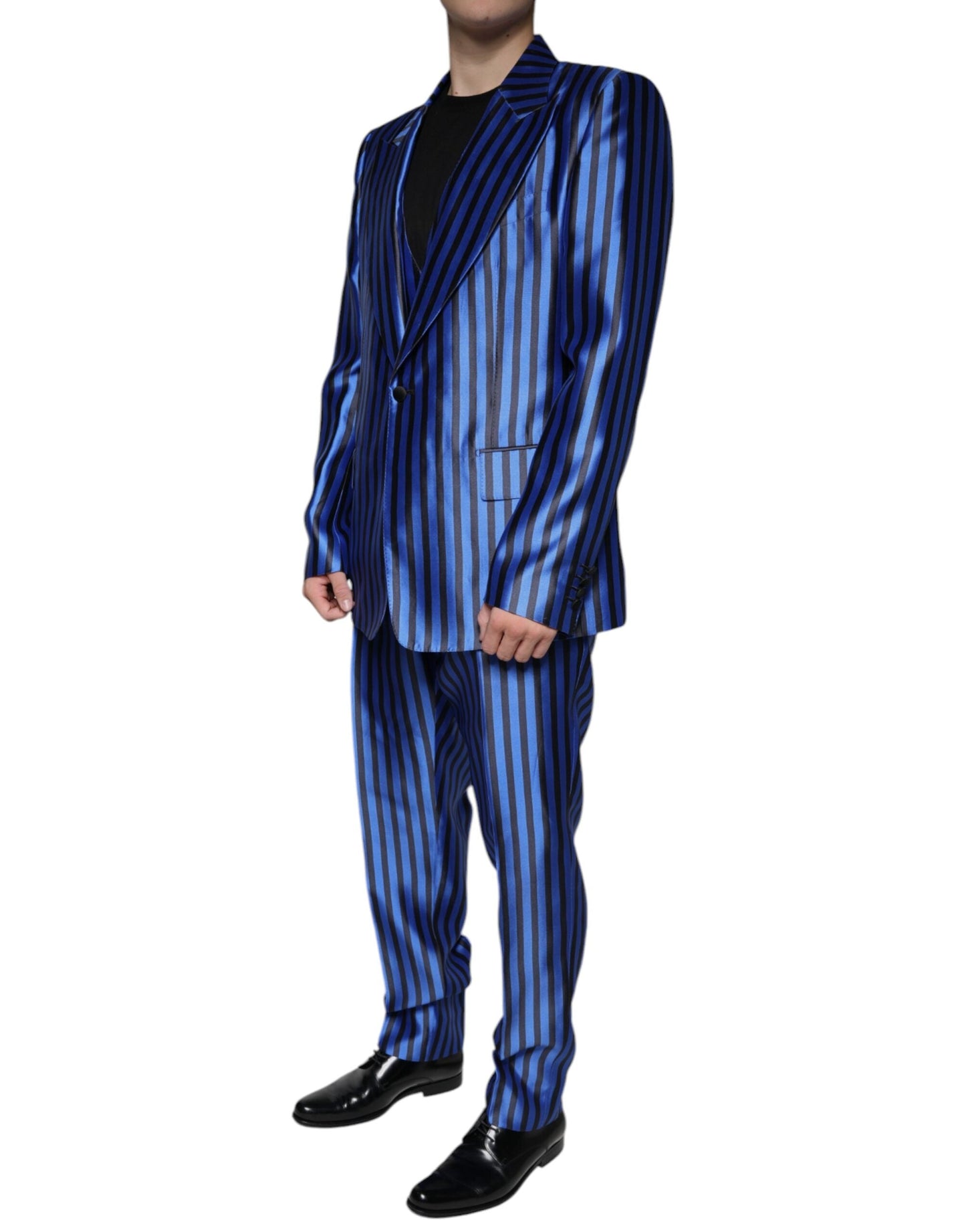 Dolce & Gabbana Metallic Blue Stripes Formal 3 Piece Men's Suit ()