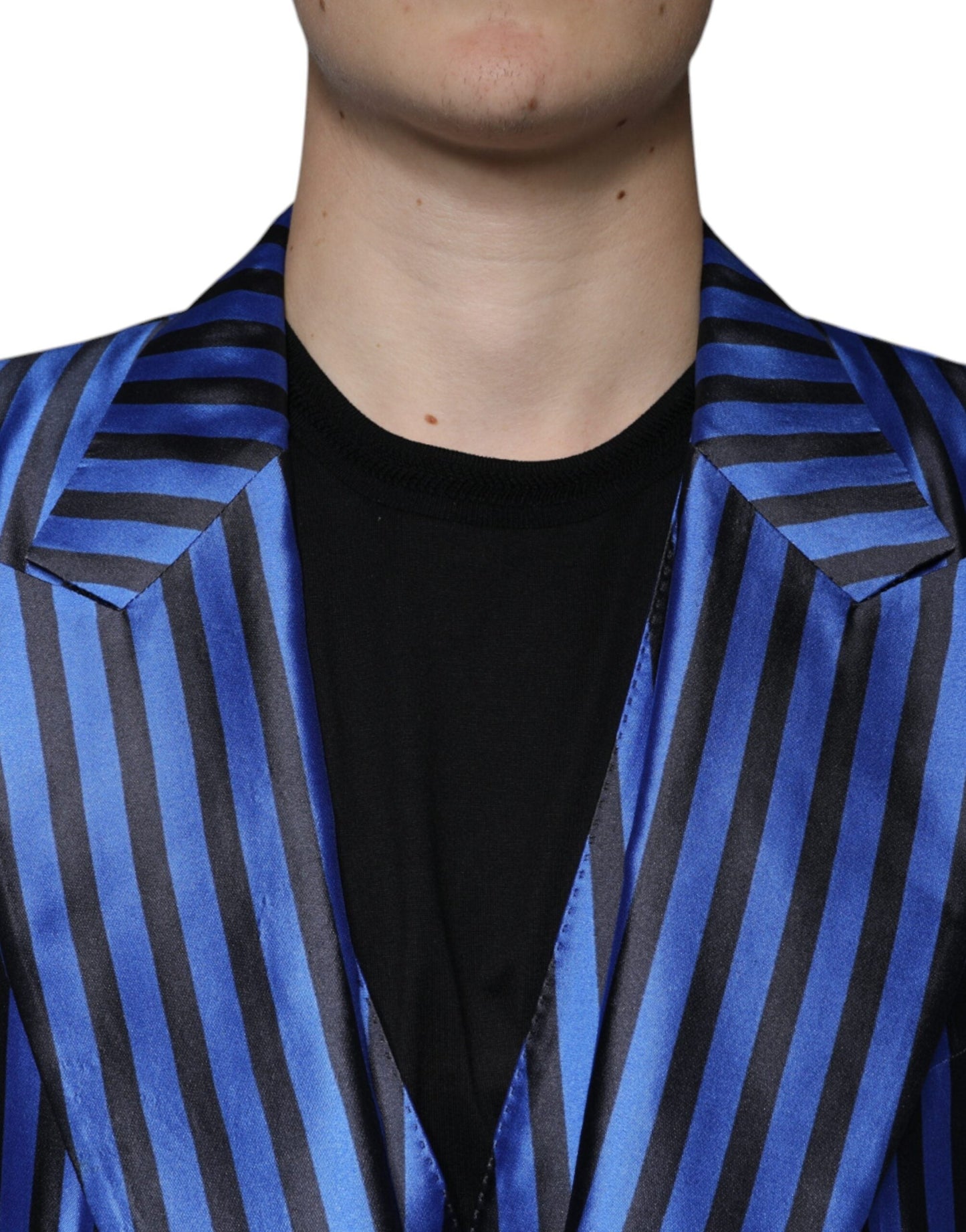 Dolce & Gabbana Metallic Blue Stripes Formal 3 Piece Men's Suit ()